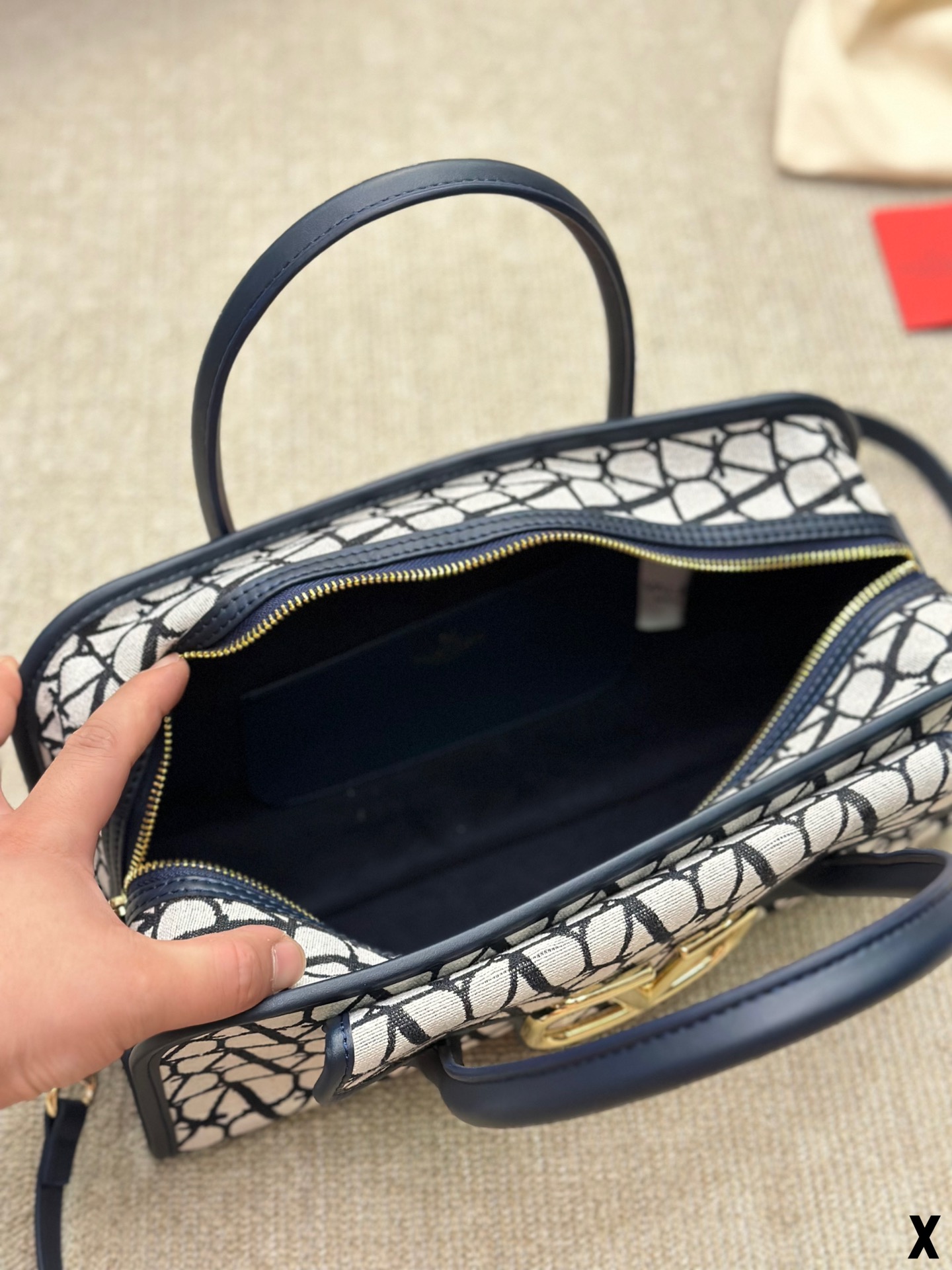 Valentino V-Logo LOCÒ Sheepskin and Fabric Handbag