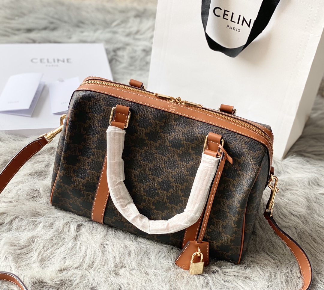 Original big brand luxury goods 1:1 high-end quality top qualityceline* TRIOMPHE old flower Boston / pillow bagOriginal big brand luxury goods 1:1 high-end quality top original size copy