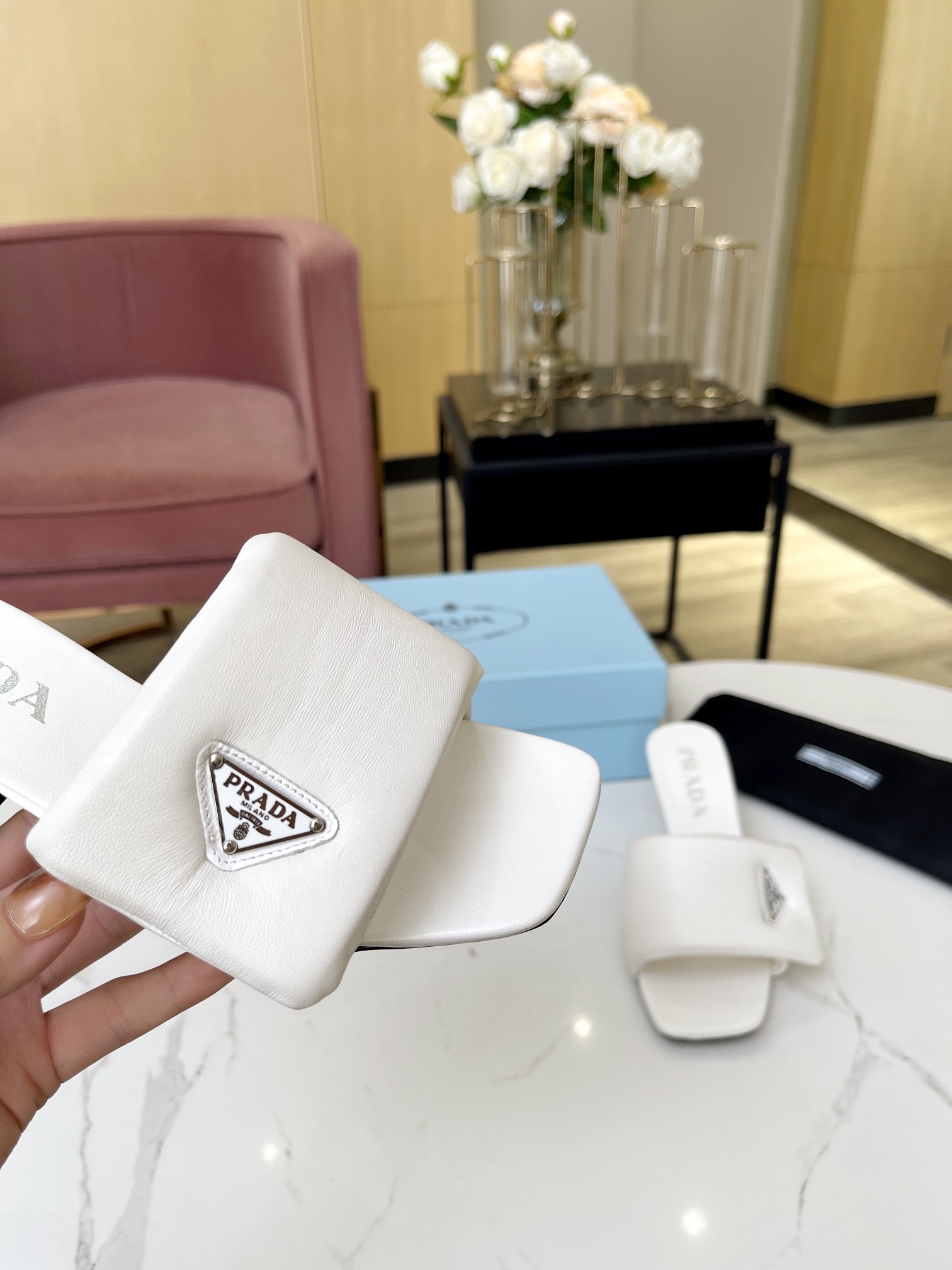 Prada Minimalist Small Heel Slippers