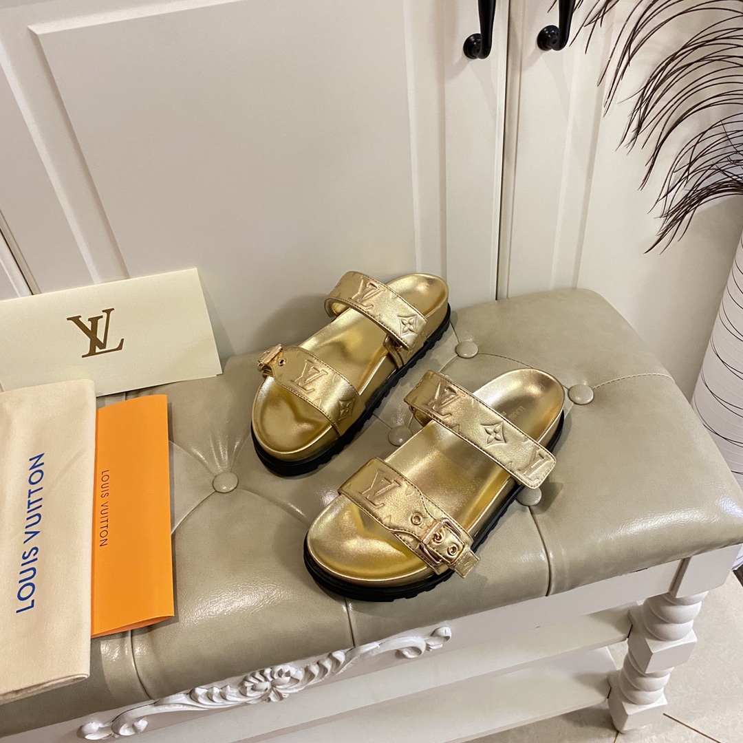 LV Fashionable Classic Versatile Leather Slippers