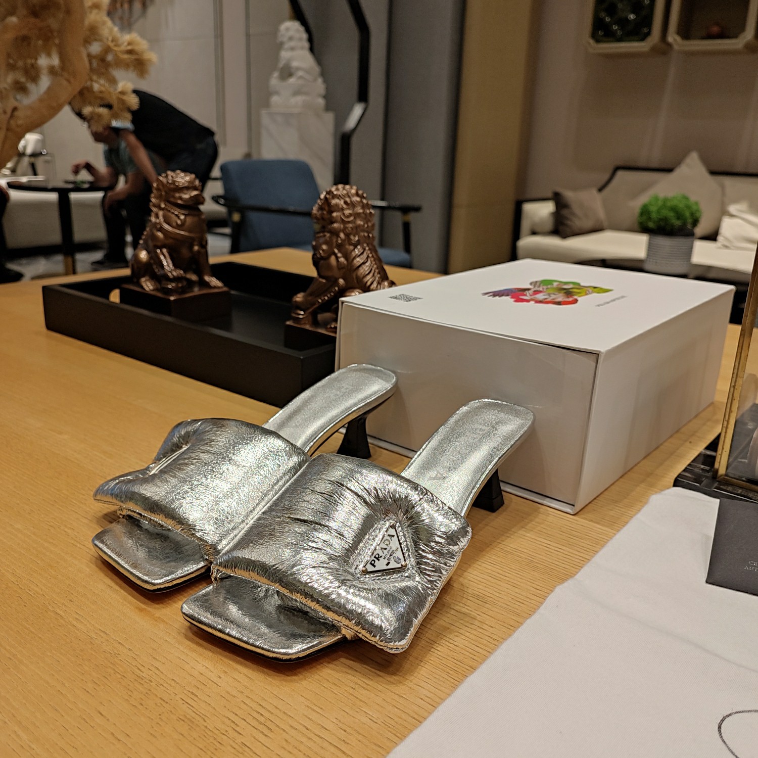 Prada Super Soft Leather Low-heeled Heeled Sandals