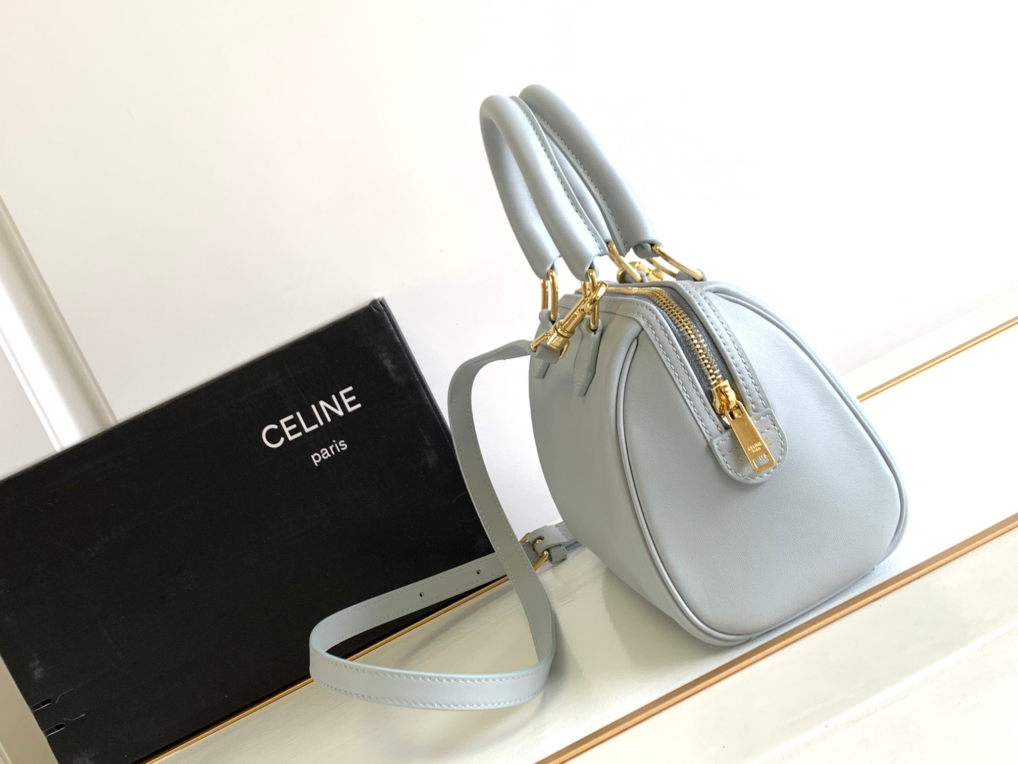 Original big brand luxury goods 1:1 high-end quality top qualityCELIN CUIR TRIOMBE small smooth calf leather Boston bagOriginal big brand luxury goods 1:1 high-end quality top original size copy