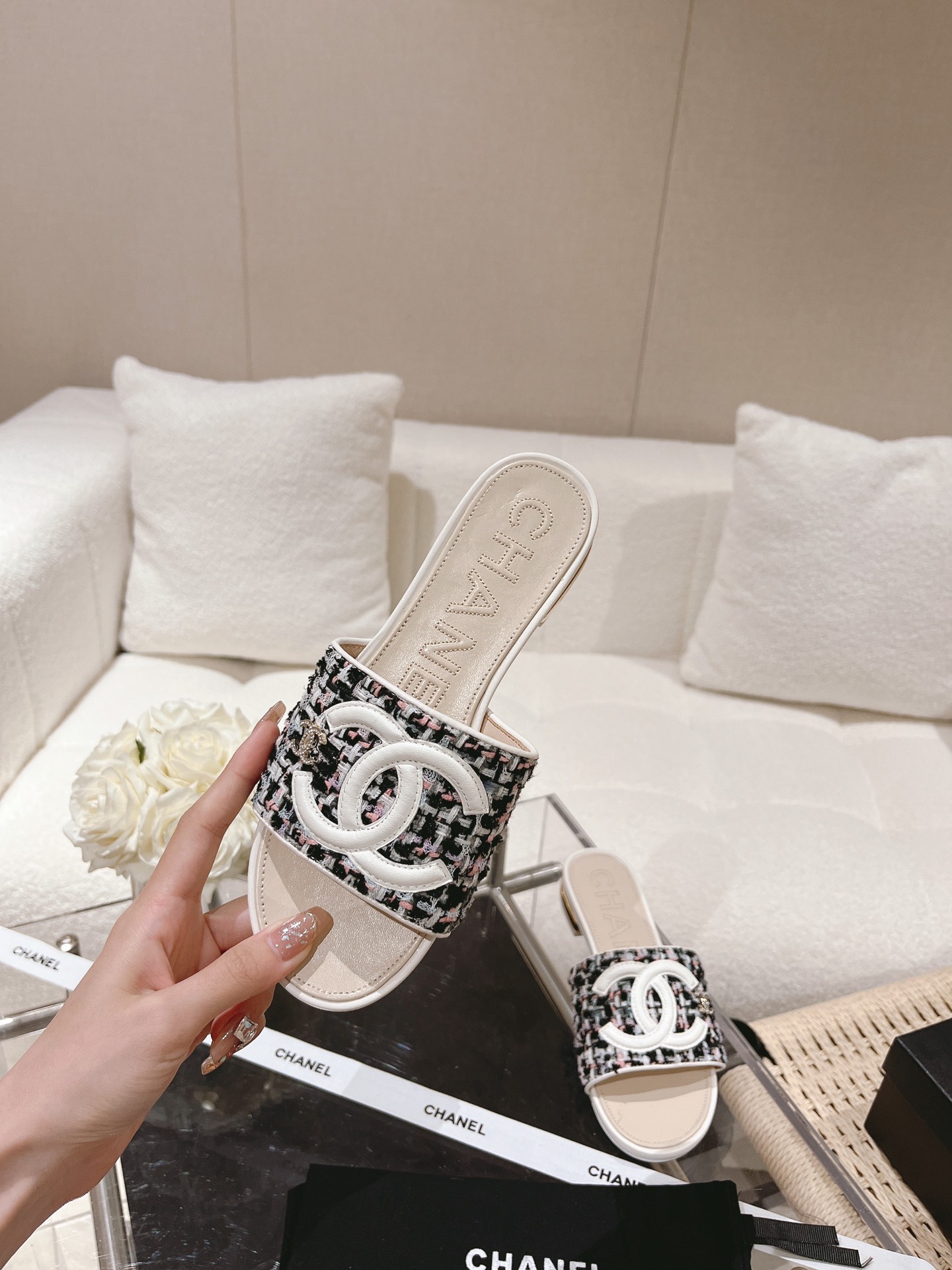 Chanel Woven Flat Slippers
