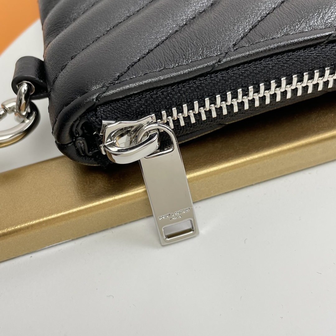SAINT LAURENT Black Twill Leather Clutch Bag