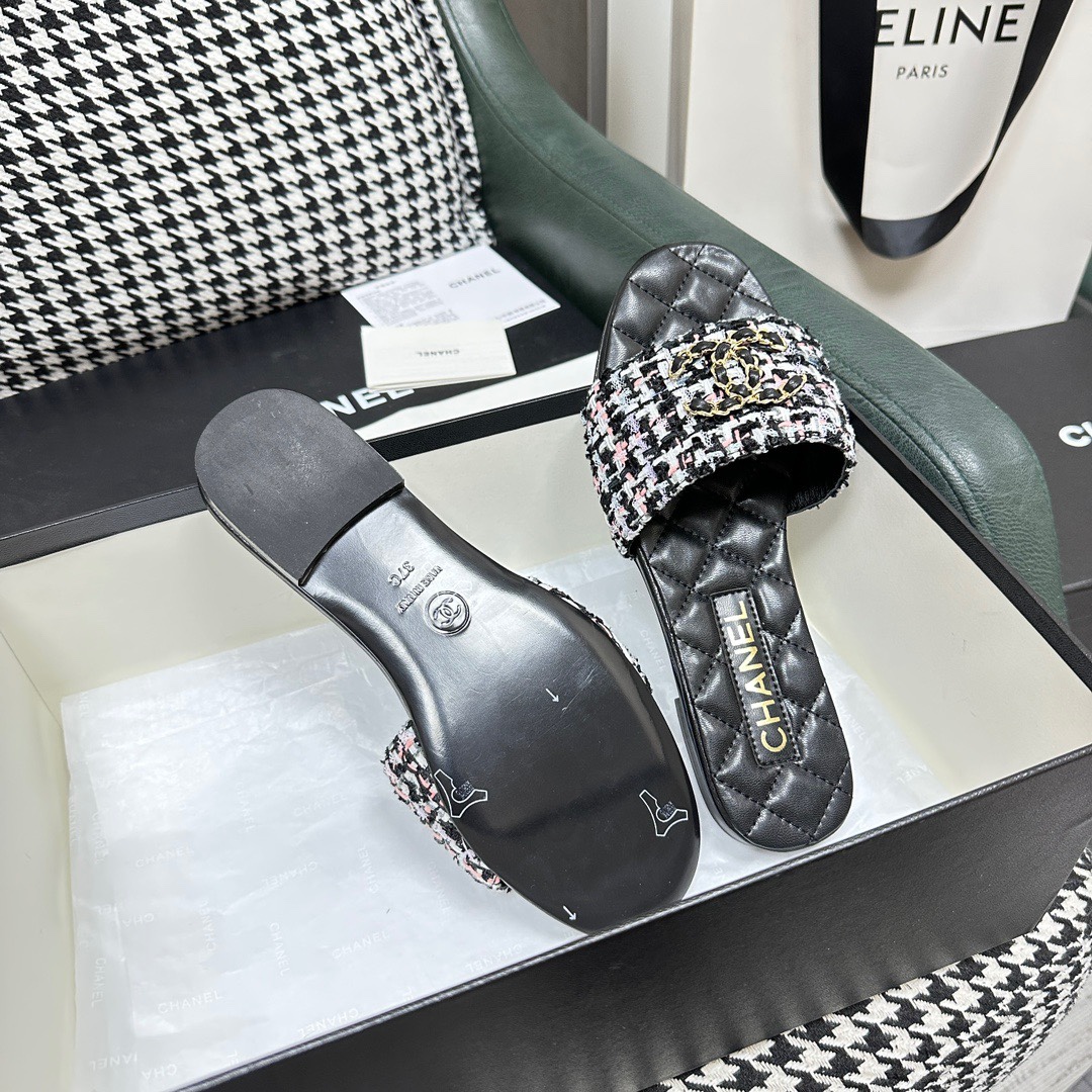 Chanel Sheepskin Flat Slippers