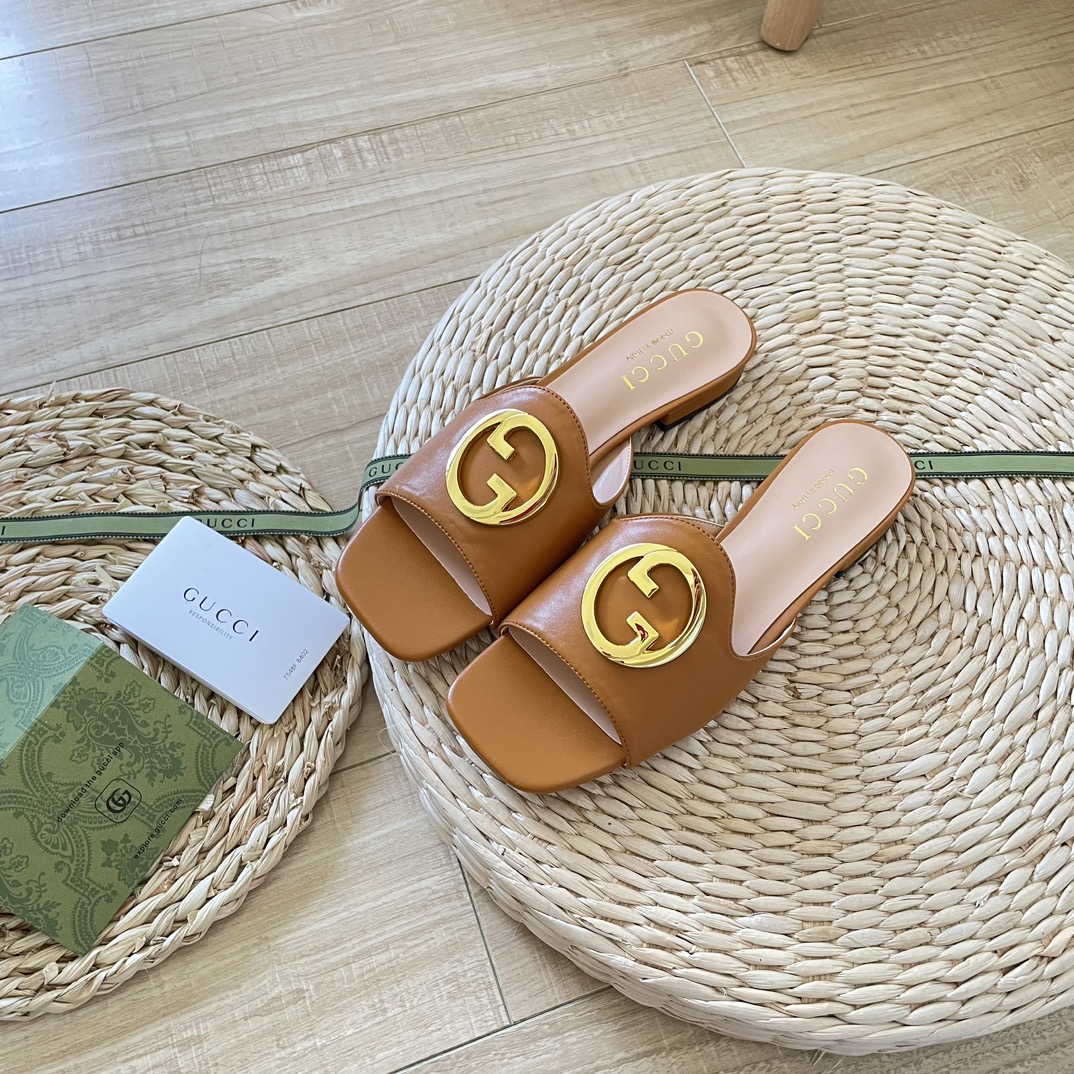 GUCCIOriginal big brand luxury goods 1:1 high-end quality top qualityGucci new buckle round G slippers/sandals