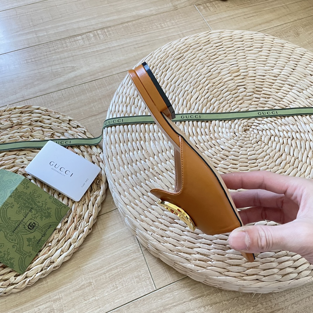 GUCCIOriginal big brand luxury goods 1:1 high-end quality top qualityGucci new buckle round G slippers/sandals