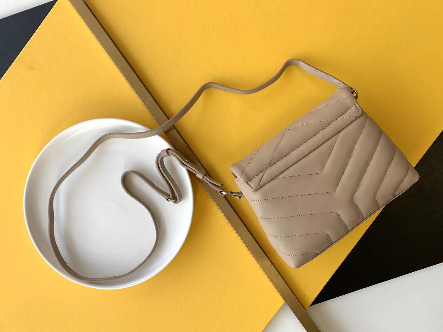 Saint Laurent Paris Beige-Brown Leather Women's Crossbody Bag