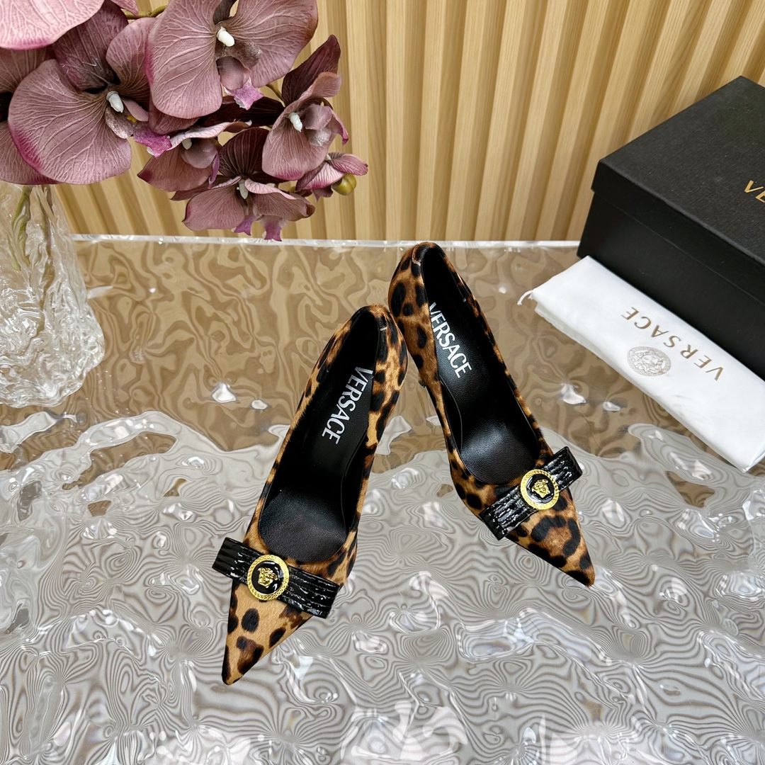 Versace Leopard Print Leather High Heels