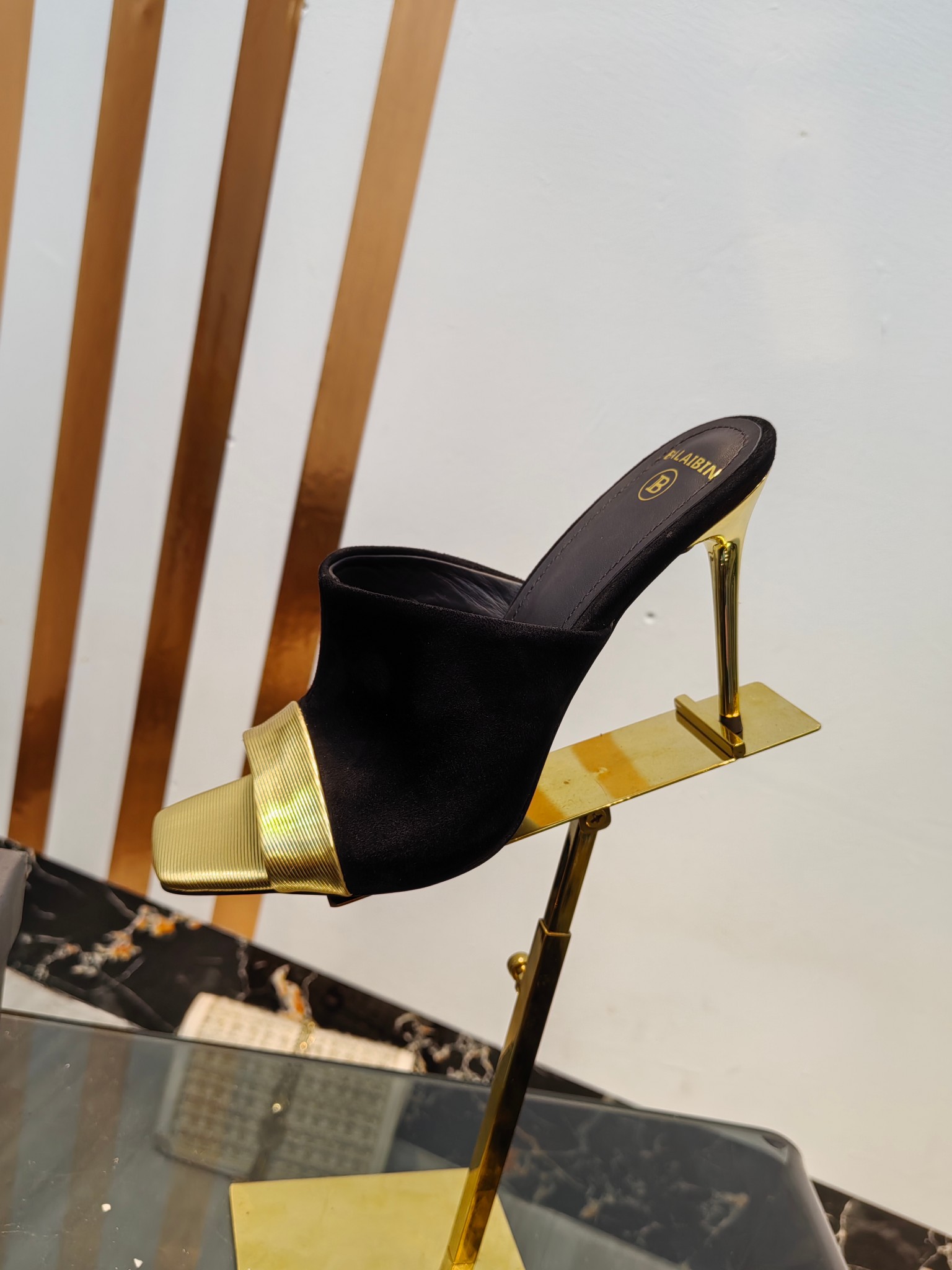Balmain Square-Toed High-Heeled Slippers