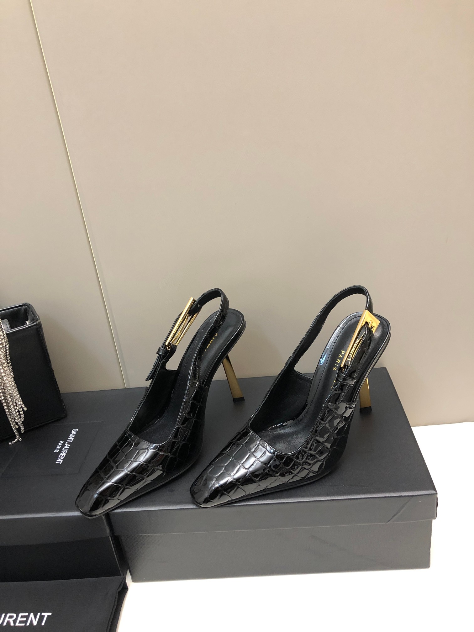 Saint Laurent Small Square-Toe High Heels