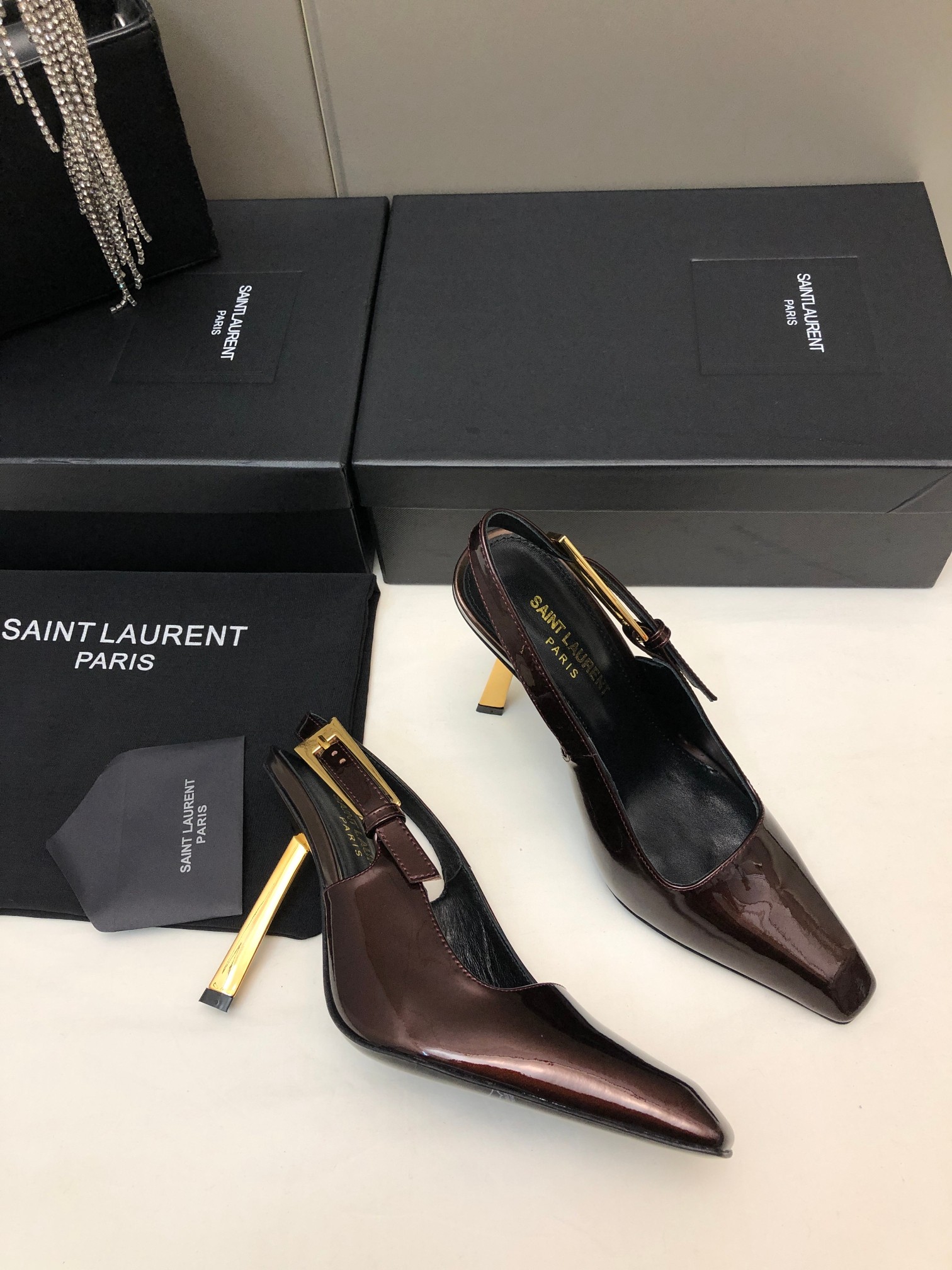 Saint Laurent Small Square-Toe High Heels