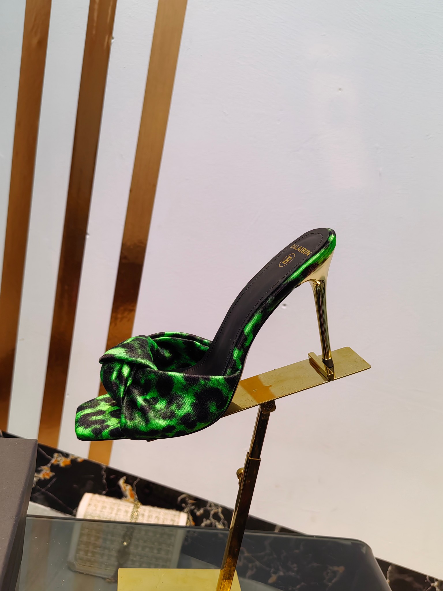 Balmain Square-Toed Leopard Print High-Heeled Slippers