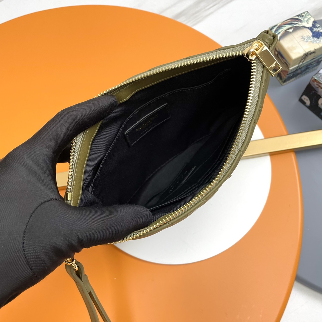 SAINT LAURENT Clutch Bag in Green Twill Leather