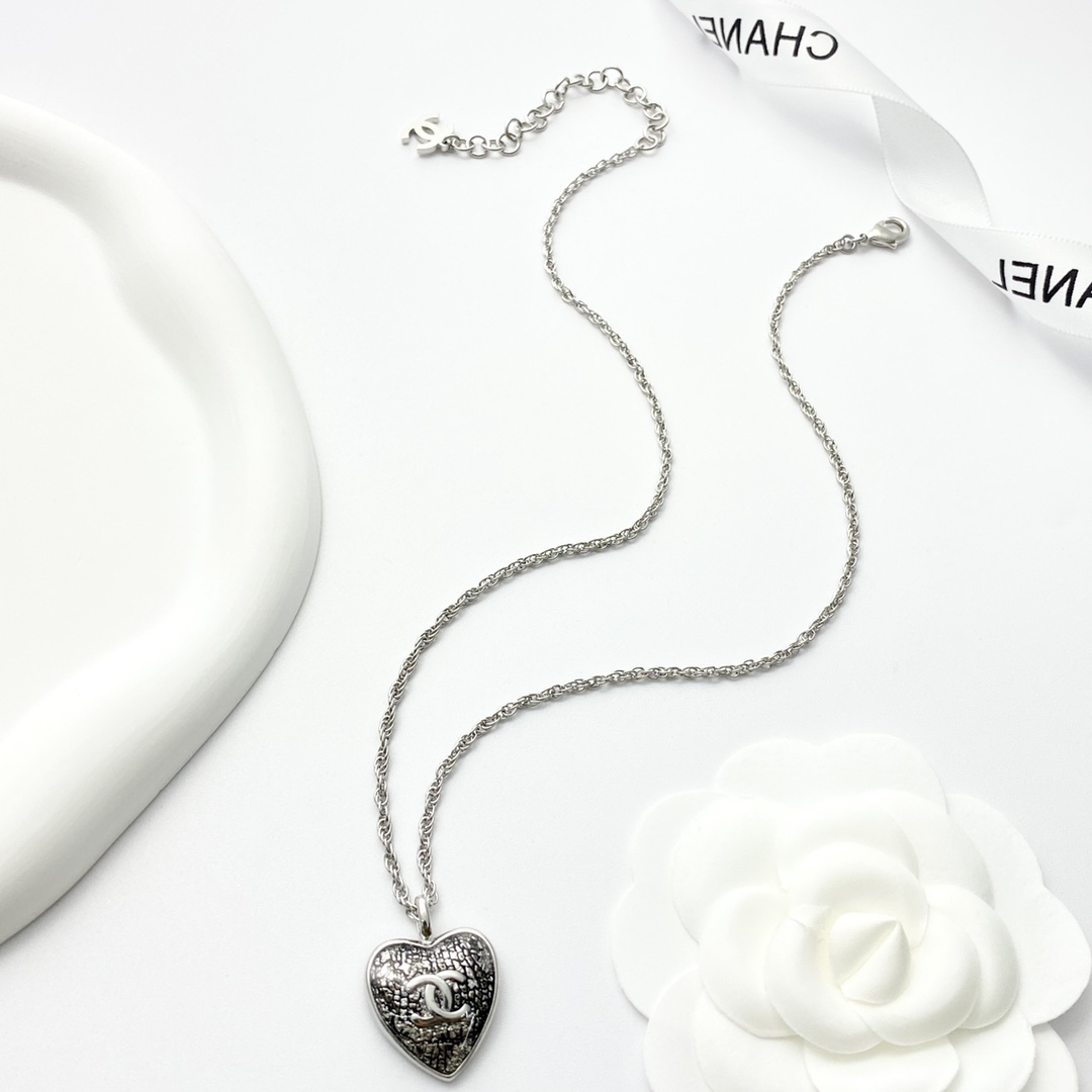 Chanel Black Gold & Black Silver Lace Heart Necklace