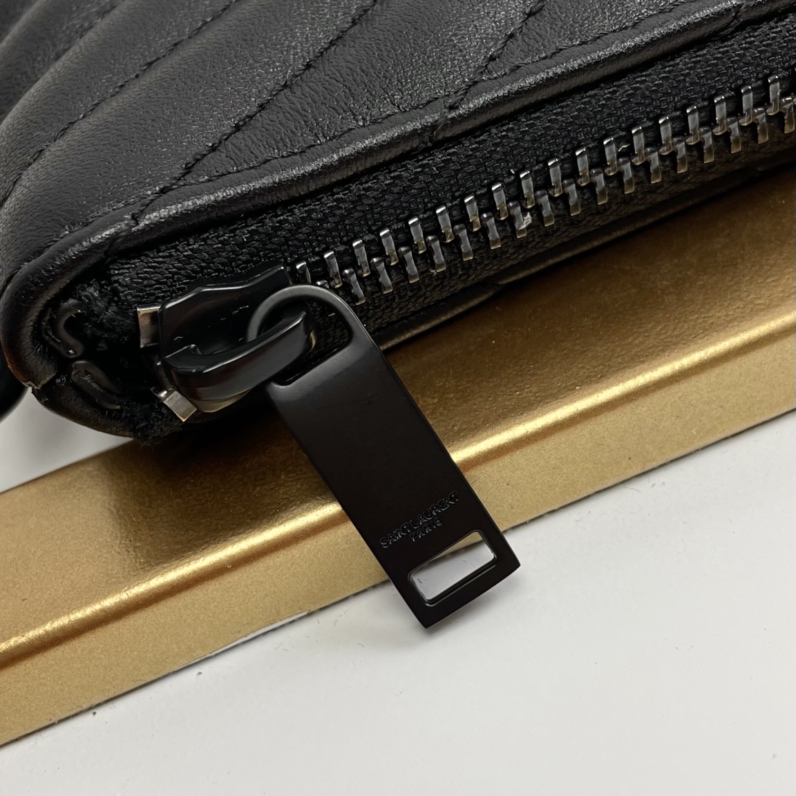 SAINT LAURENT Clutch Bag in Black Twill Leather by Black Logo