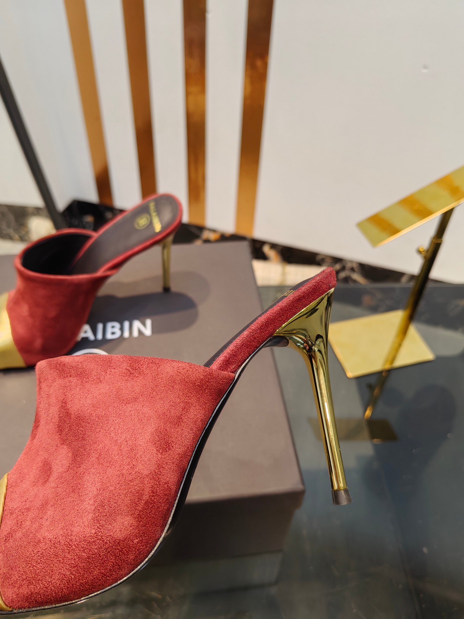 Balmain Square-Toed High-Heeled Slippers