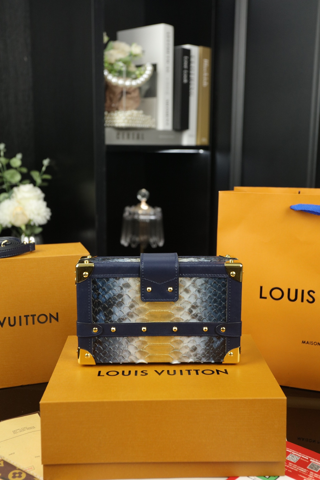 LV Petite Malle Crocodile-Textured Box Bag