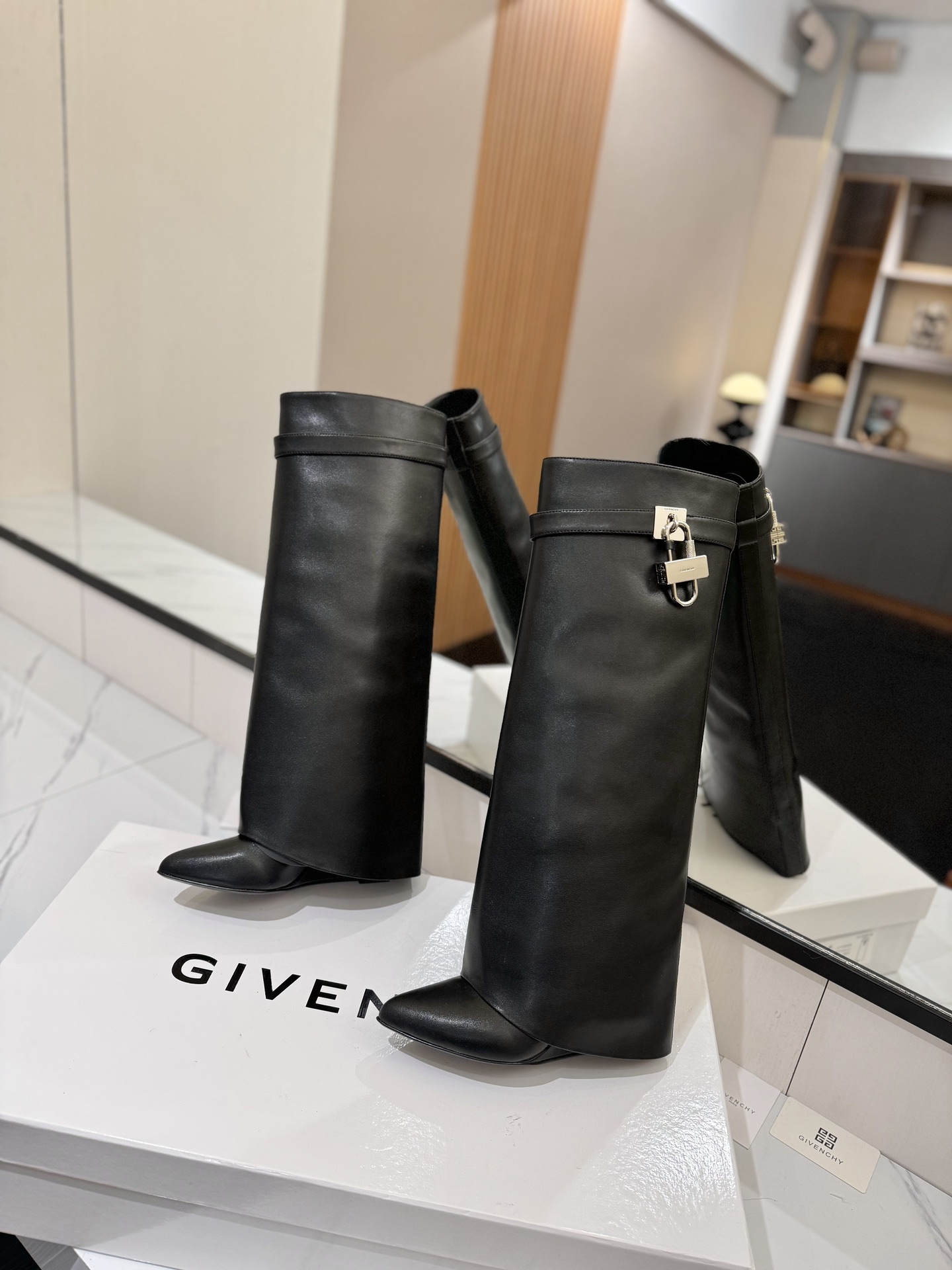 Givenchy Leather Pointed-Toe High-Heeled Long Boots