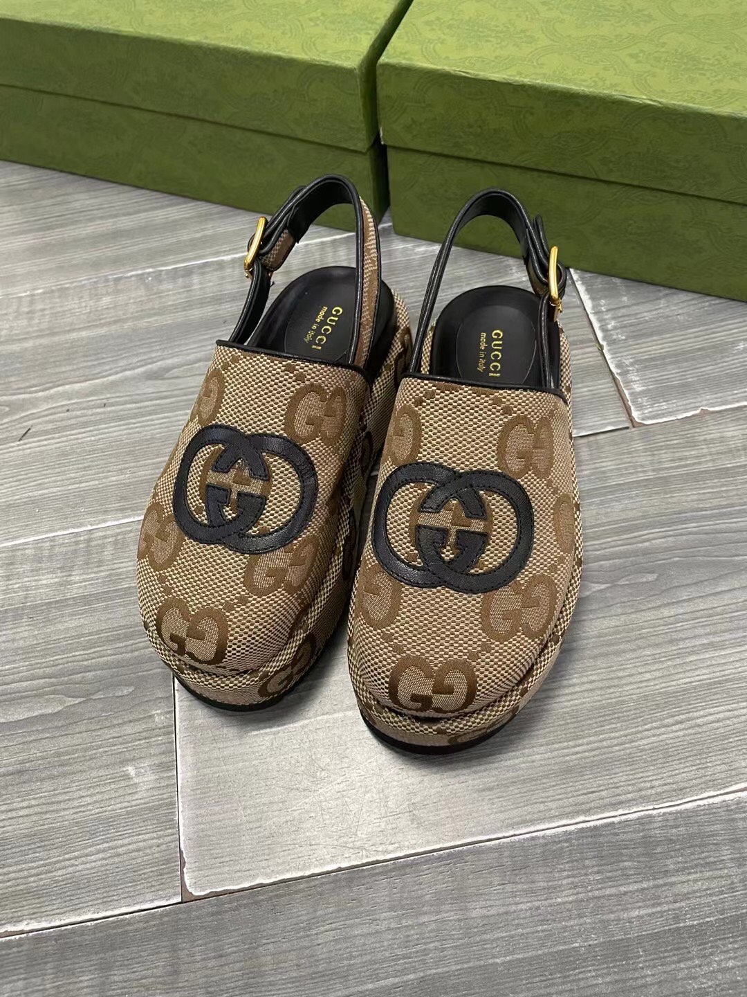 Gucci Thick-soled Classic Embroidered Canvas Slippers