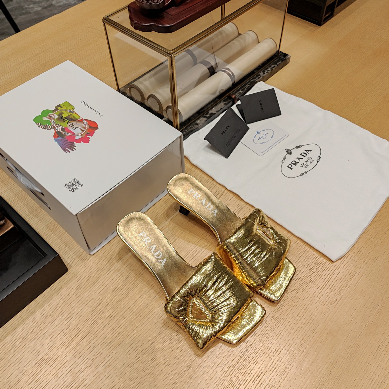 Prada Super Soft Leather Low-heeled Heeled Sandals