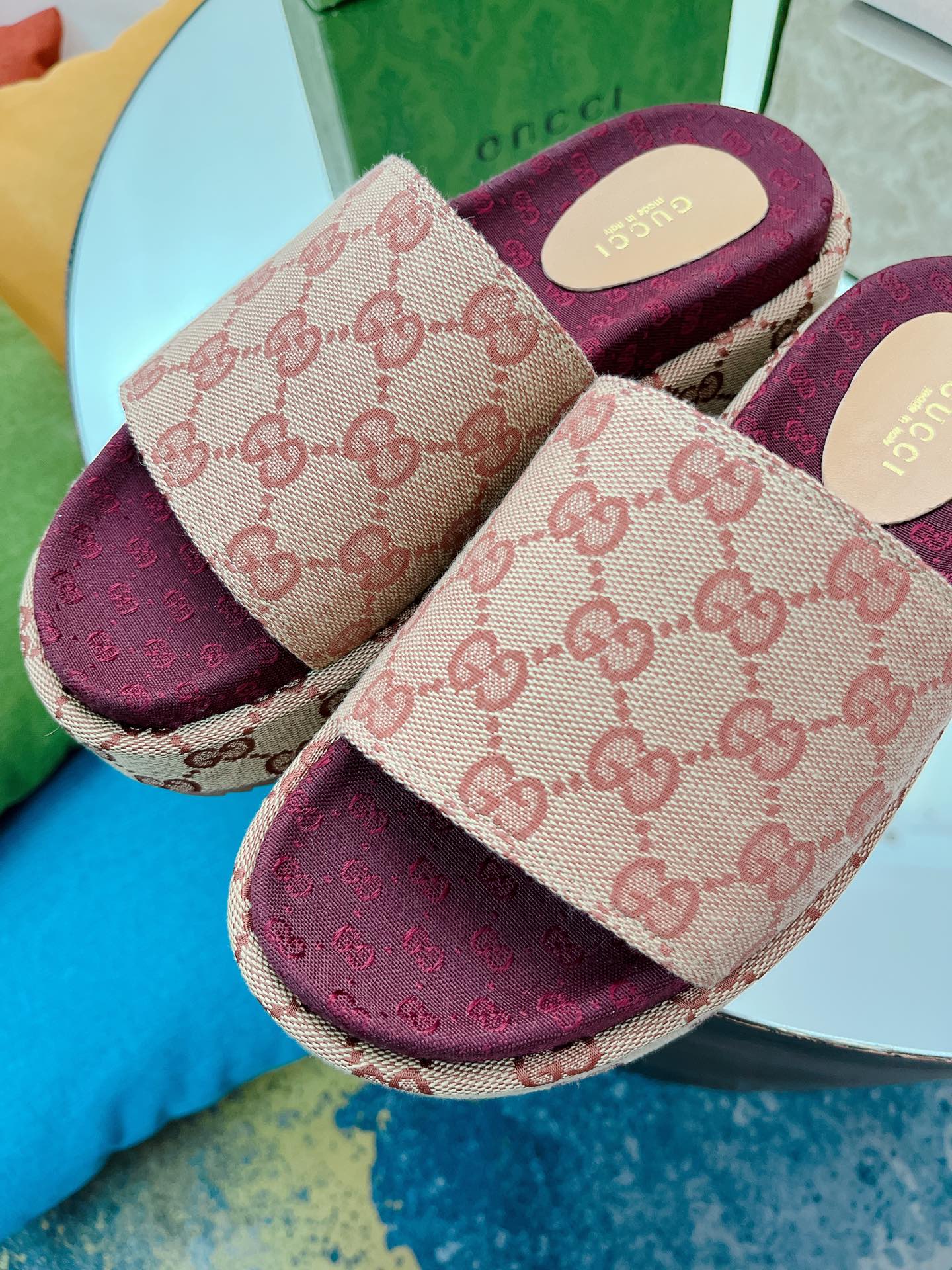 Gucci Thick-Soled Monogram Slippers