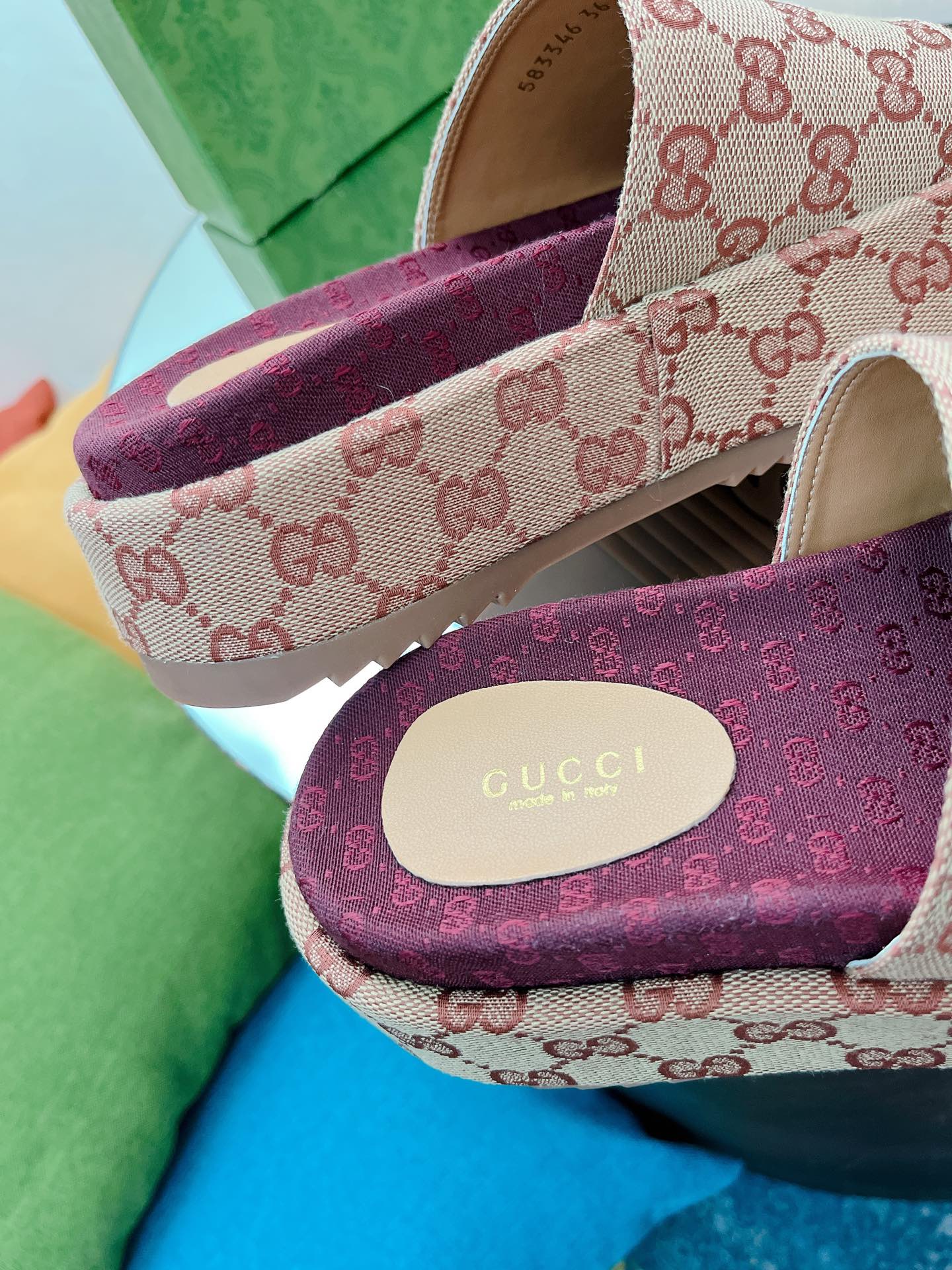 Gucci Thick-Soled Monogram Slippers