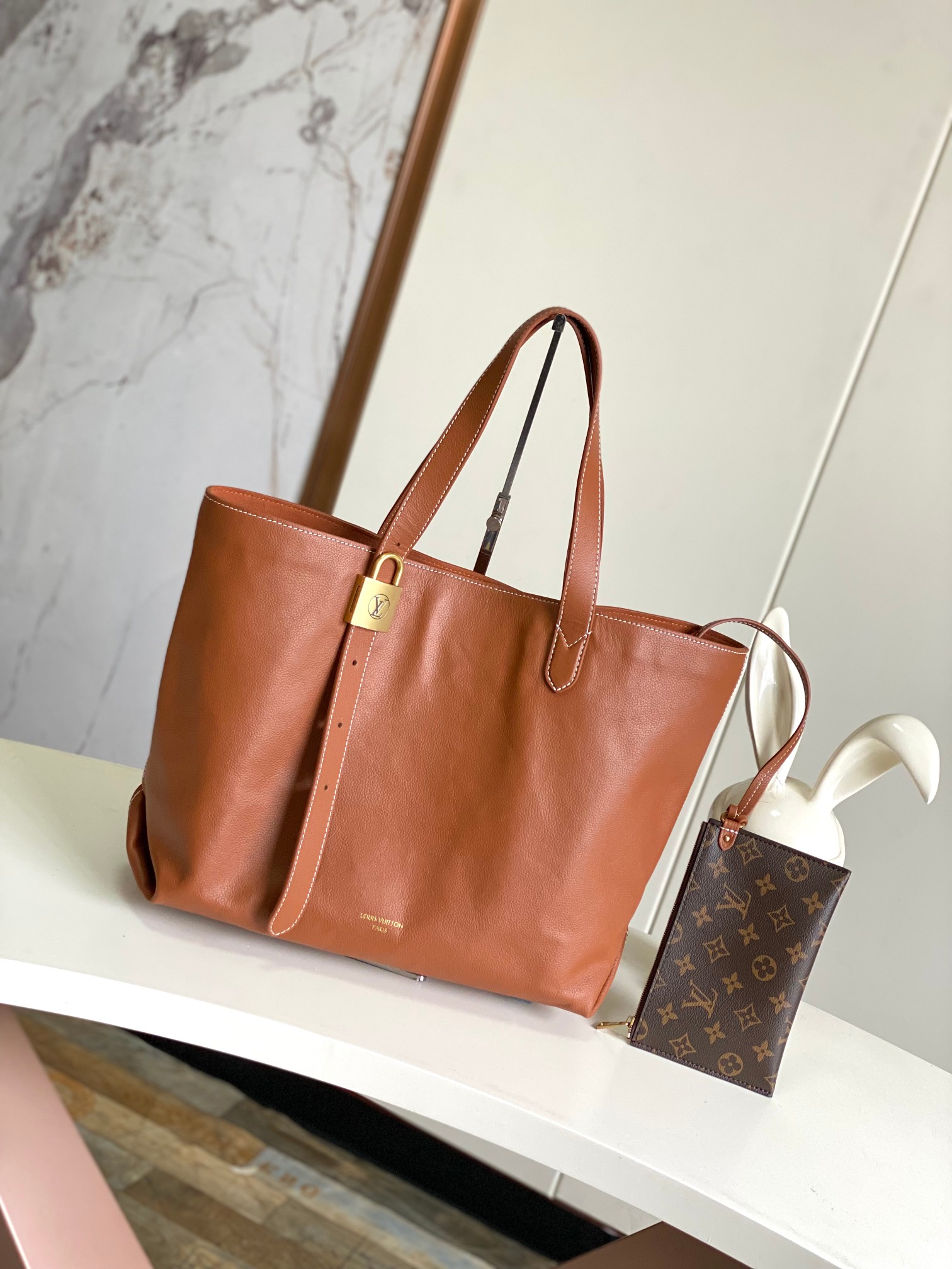 LV Low-Key Hobo Top-Grain Leather Tote Bag