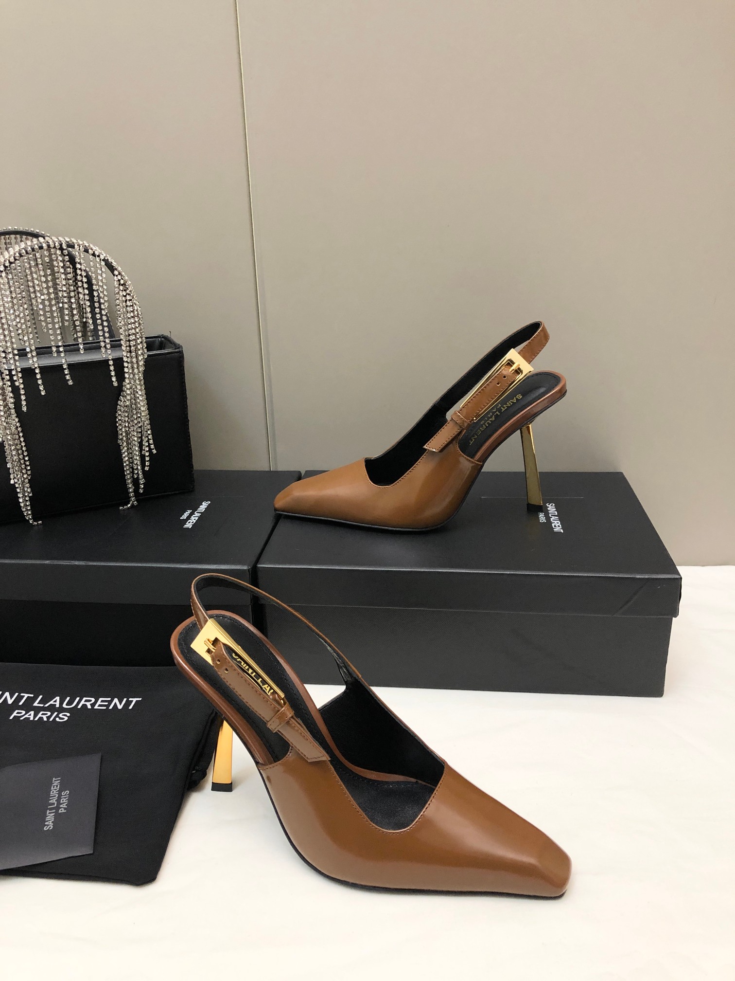 Saint Laurent Small Square-Toe High Heels