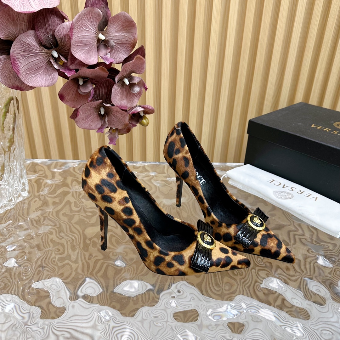 Versace Leopard Print Leather High Heels