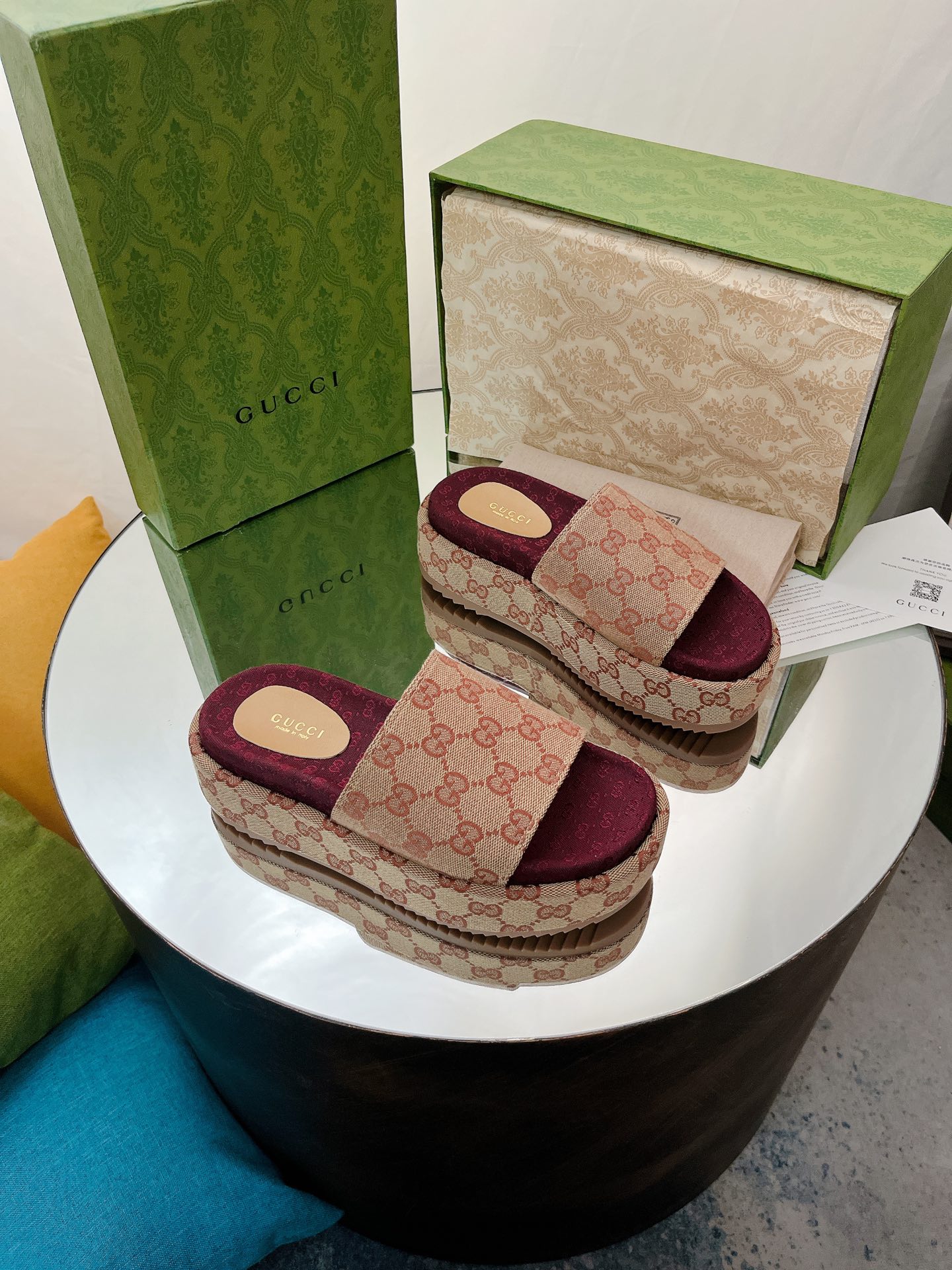 Gucci Thick-Soled Monogram Slippers