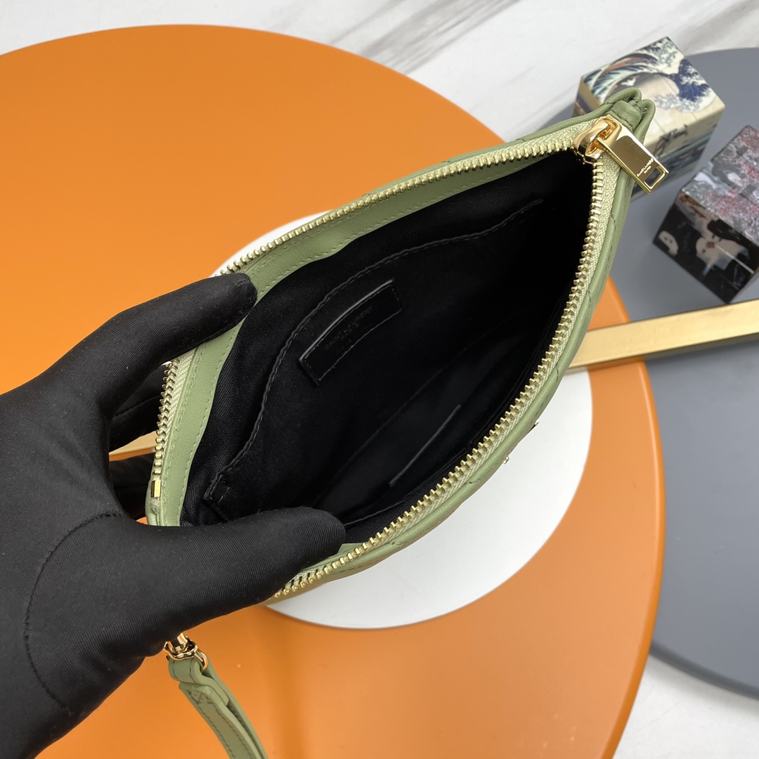 SAINT LAURENT Clutch Bag in Light green Twill Leather