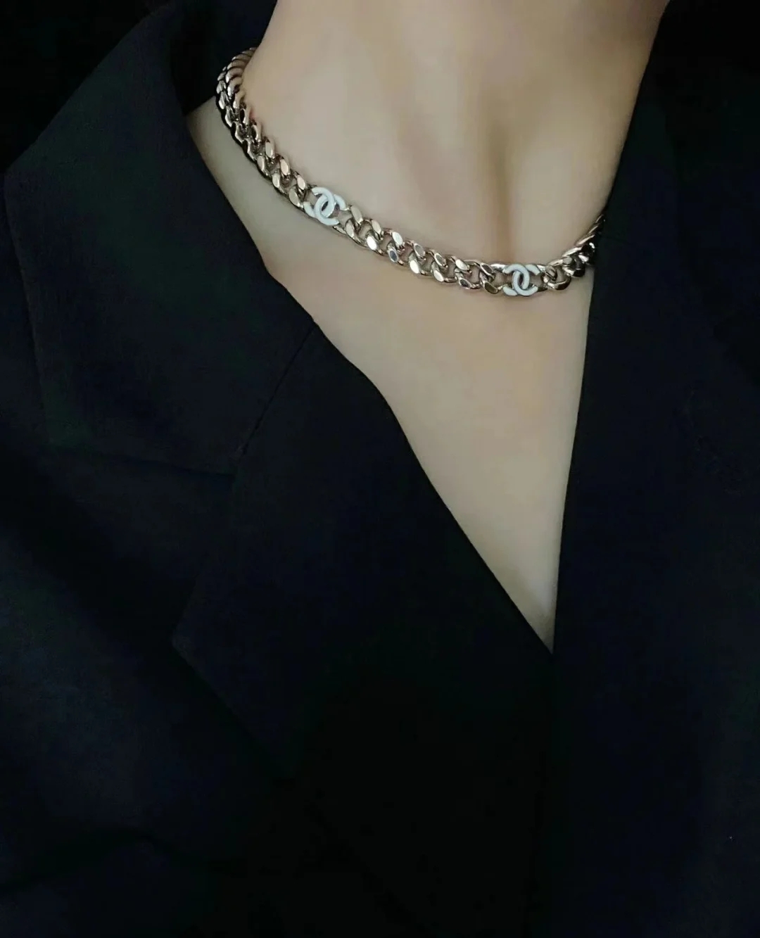 Chanel White CC chain necklace