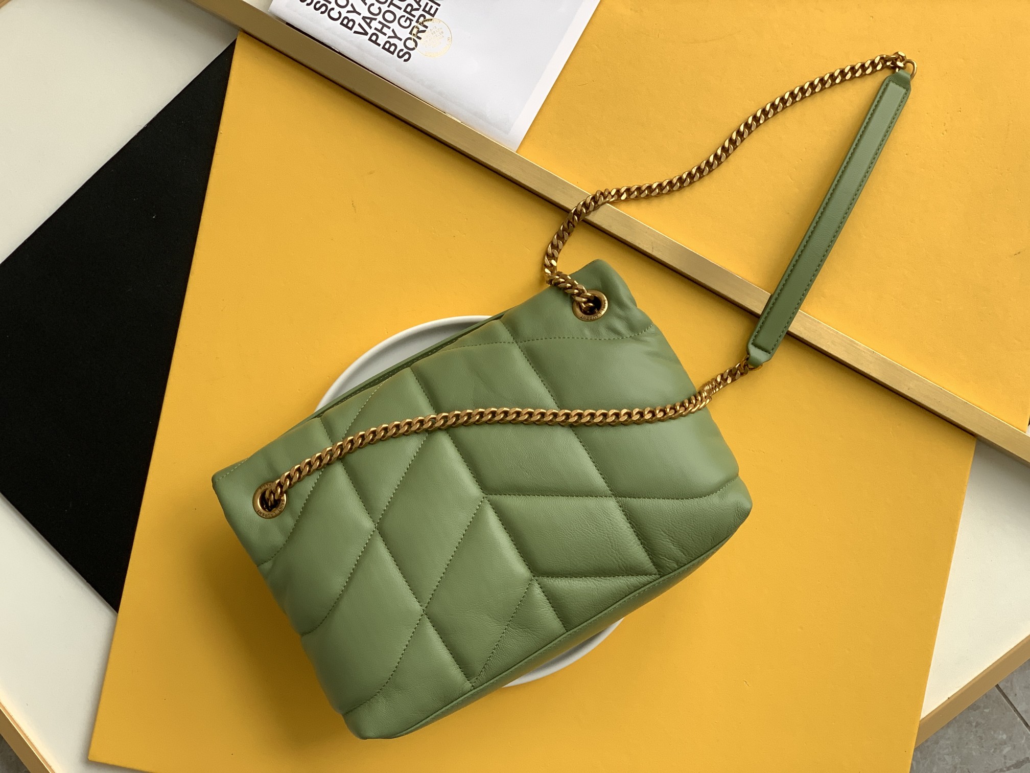 Saint Laurent Checkerboard Pattern Crossbody/Shoulder Chain Bag in Green