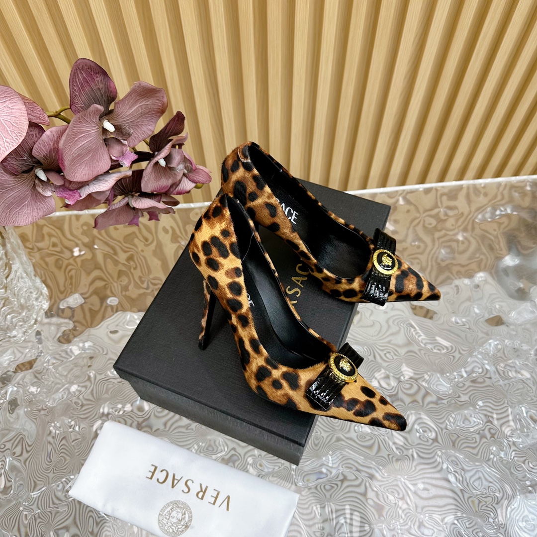 Versace Leopard Print Leather High Heels