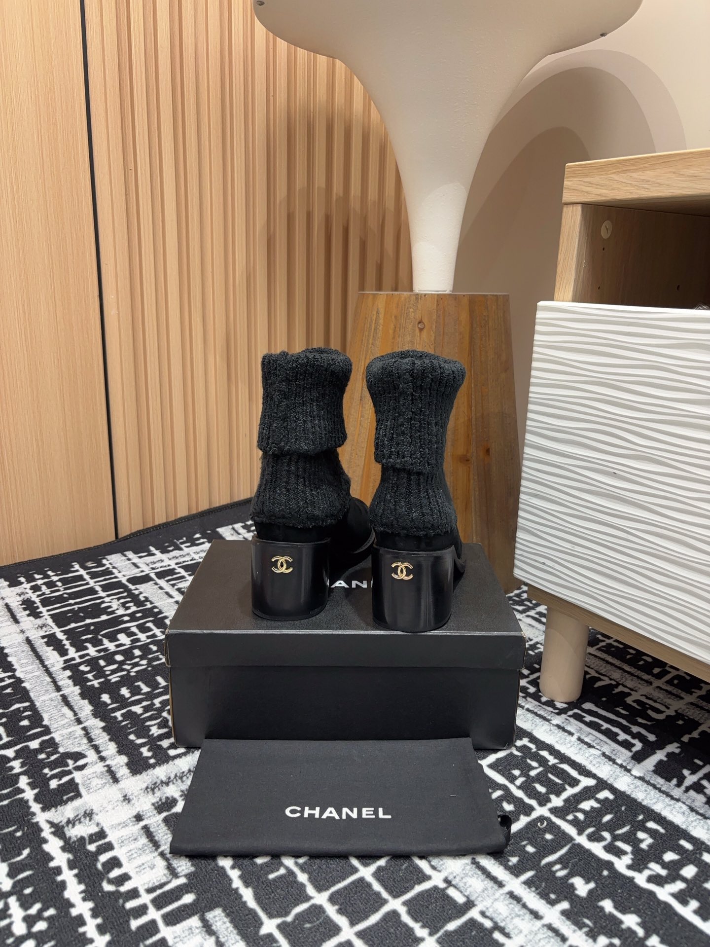 Chanel Chunky Heel Knitted Booties