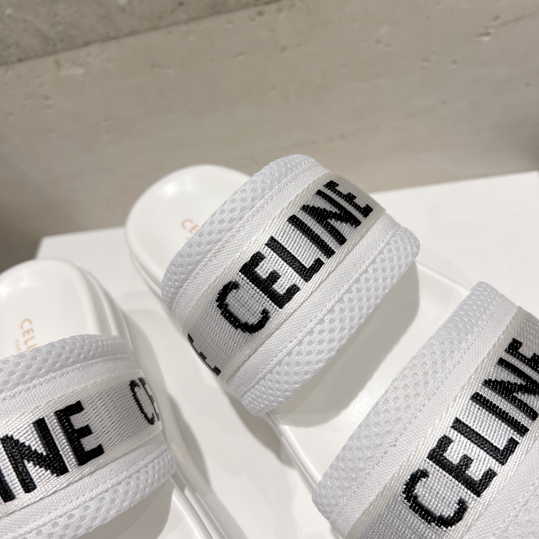 CELINE White Platform Slippers