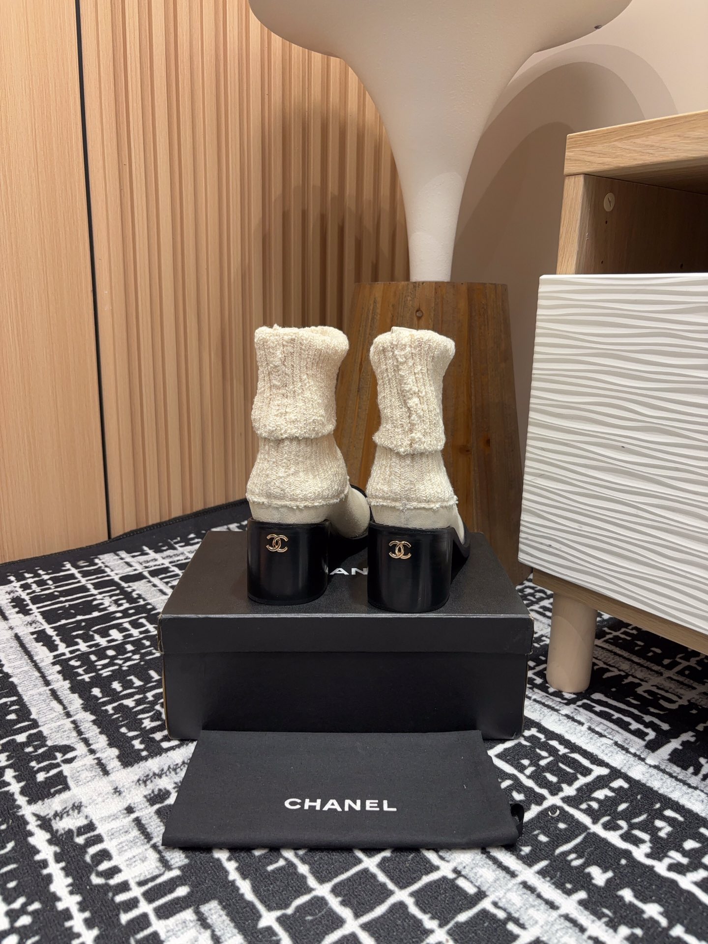 Chanel Chunky Heel Knitted Booties