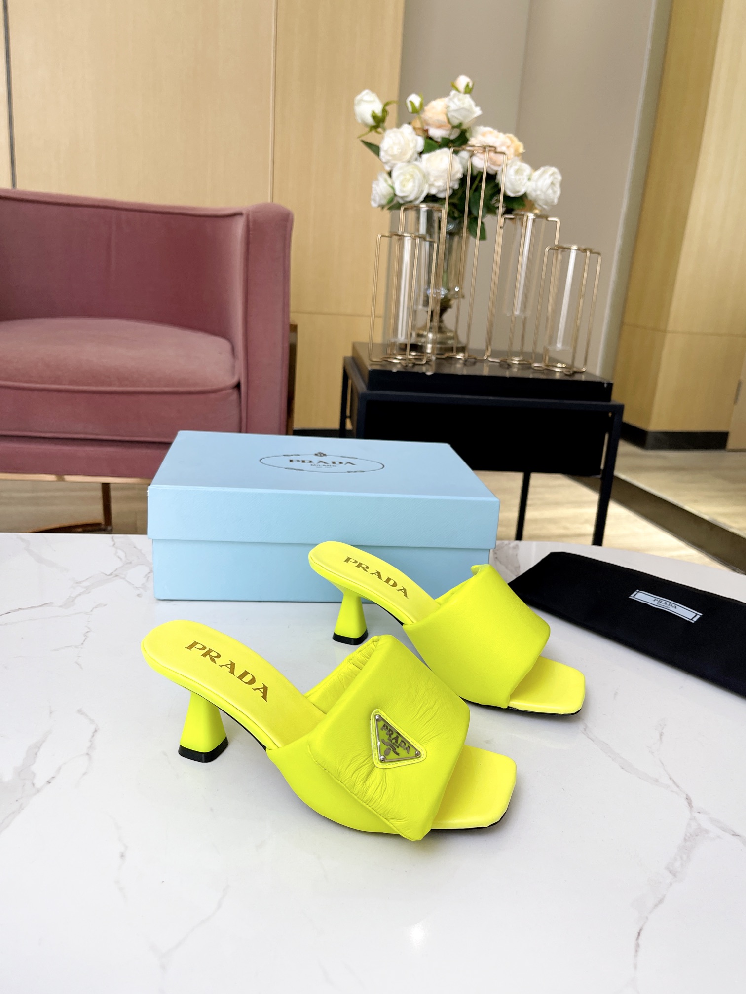 Prada Minimalist Small Heel Slippers