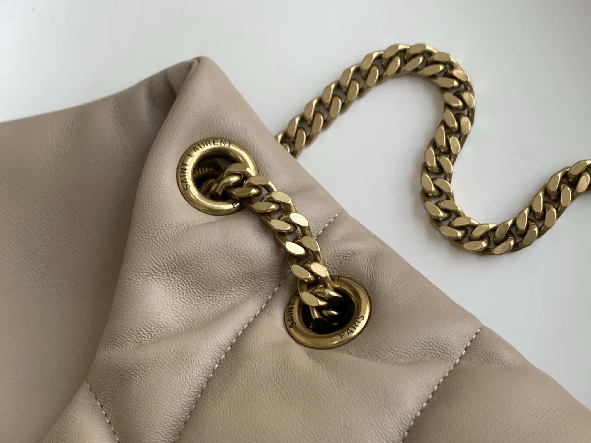 Saint Laurent Checkerboard Pattern Crossbody/Shoulder Chain Bag in  Beige-Brown