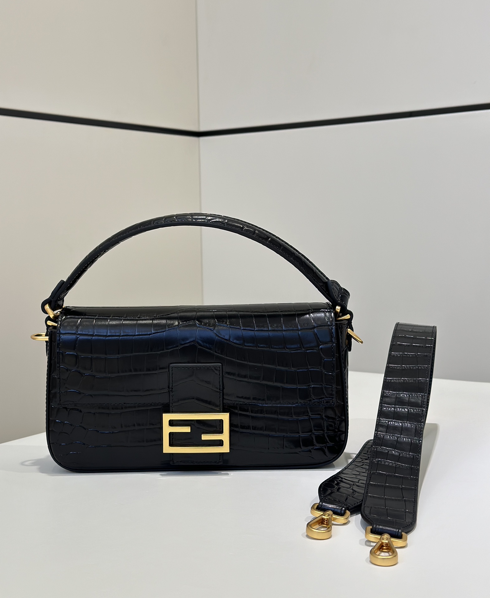 Fendi Baguette Crocodile Leather Handbag