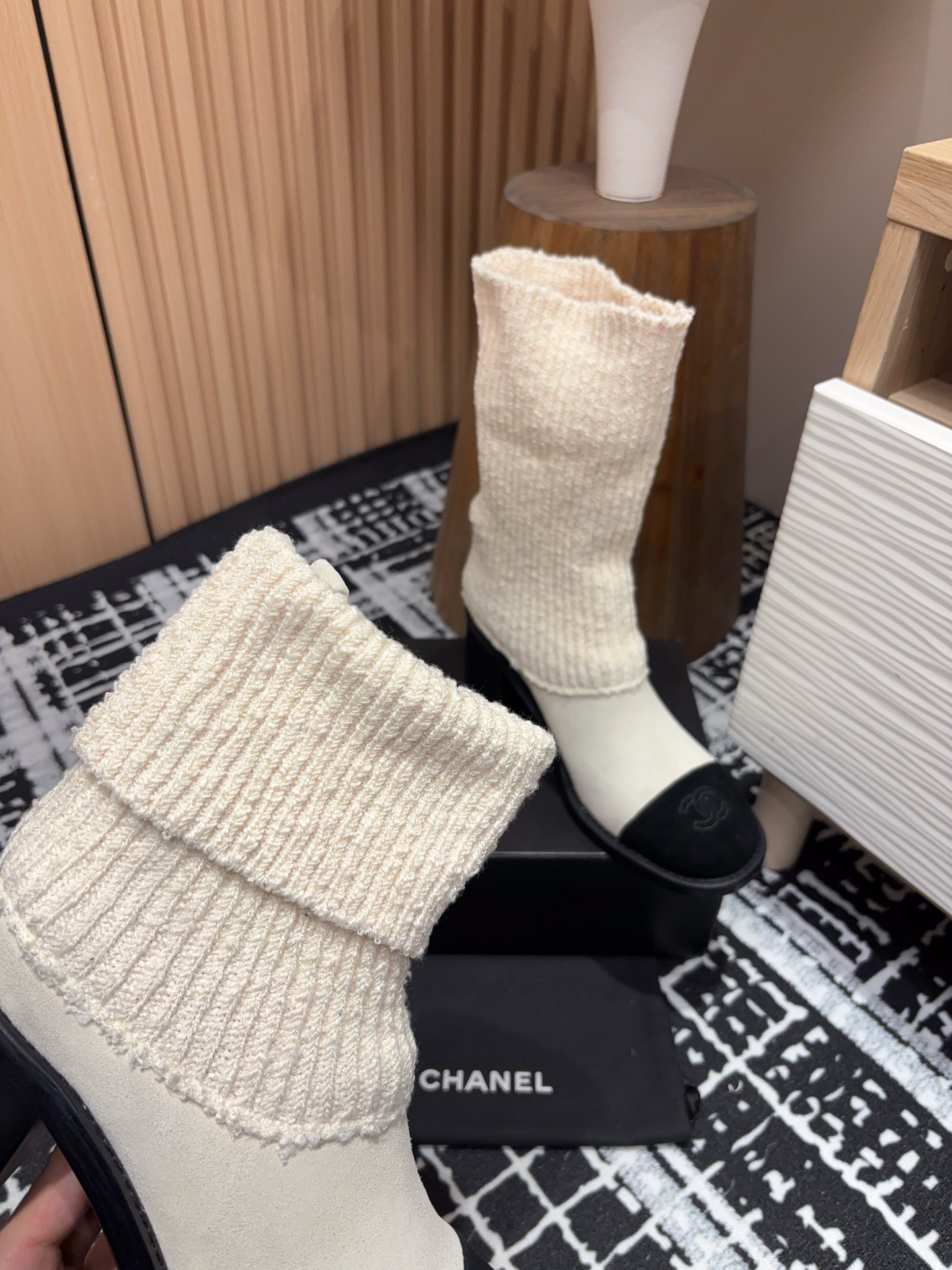 Chanel Chunky Heel Knitted Booties