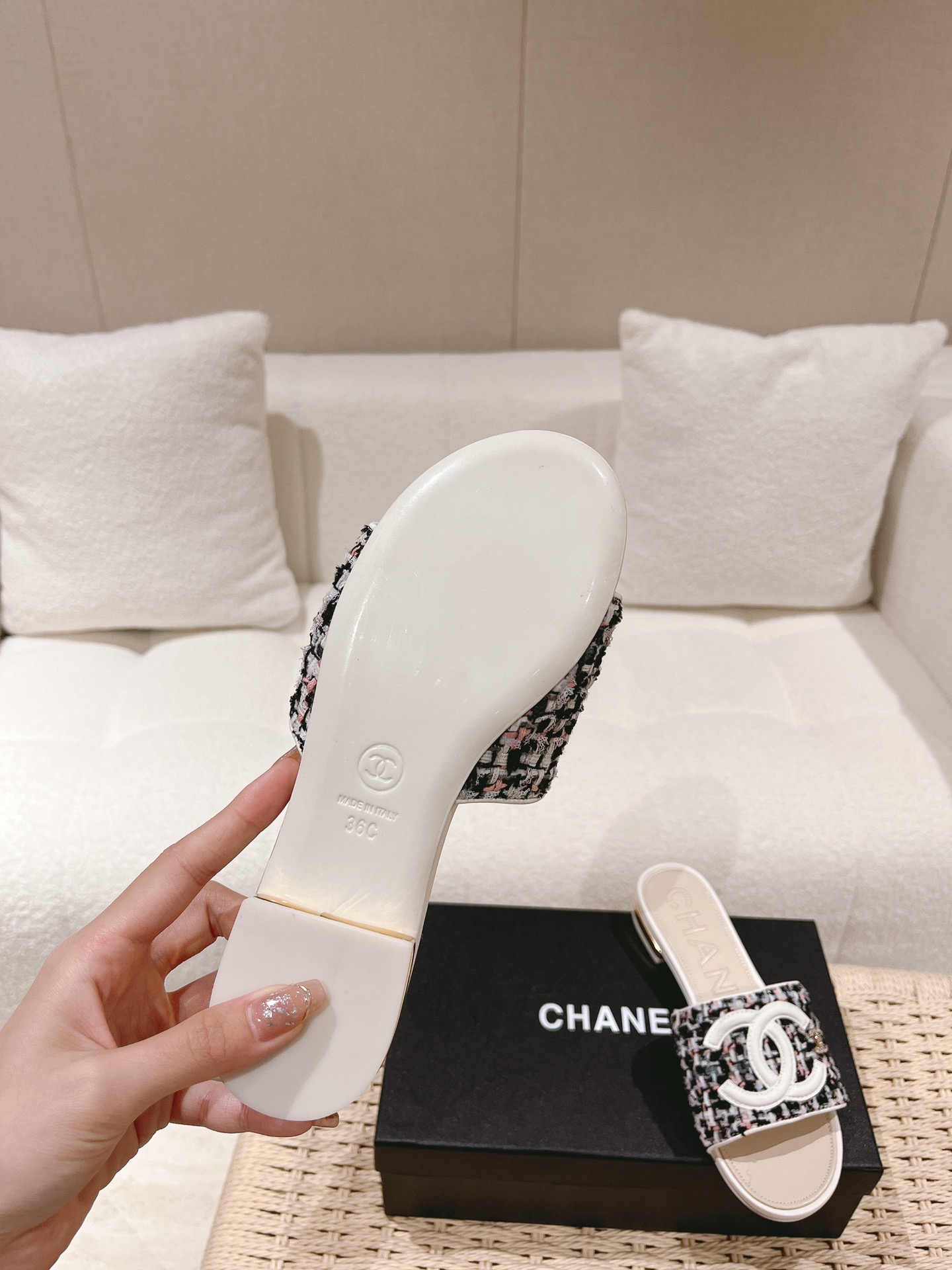 Chanel Woven Flat Slippers