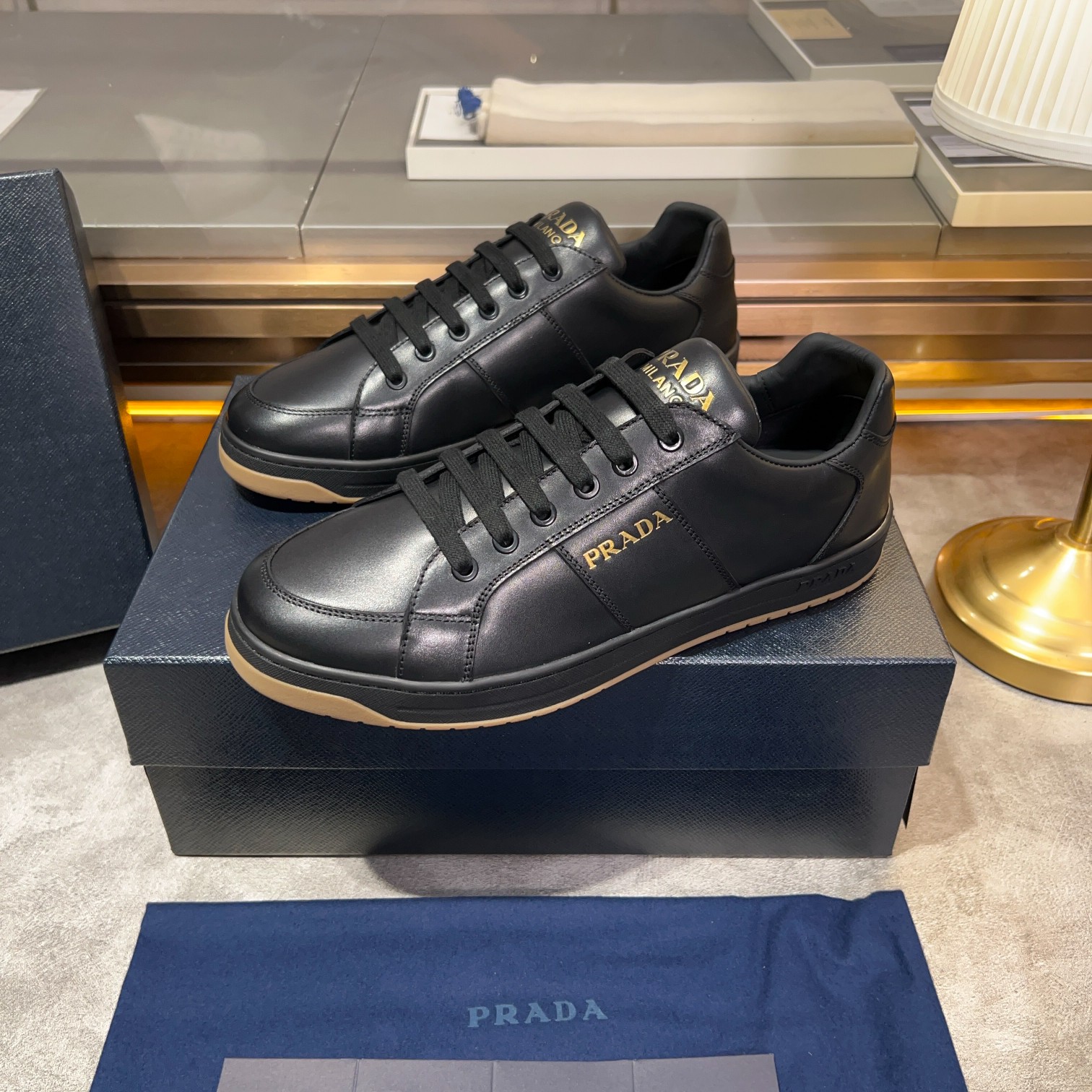 Prada Black Lace-Up Sneakers