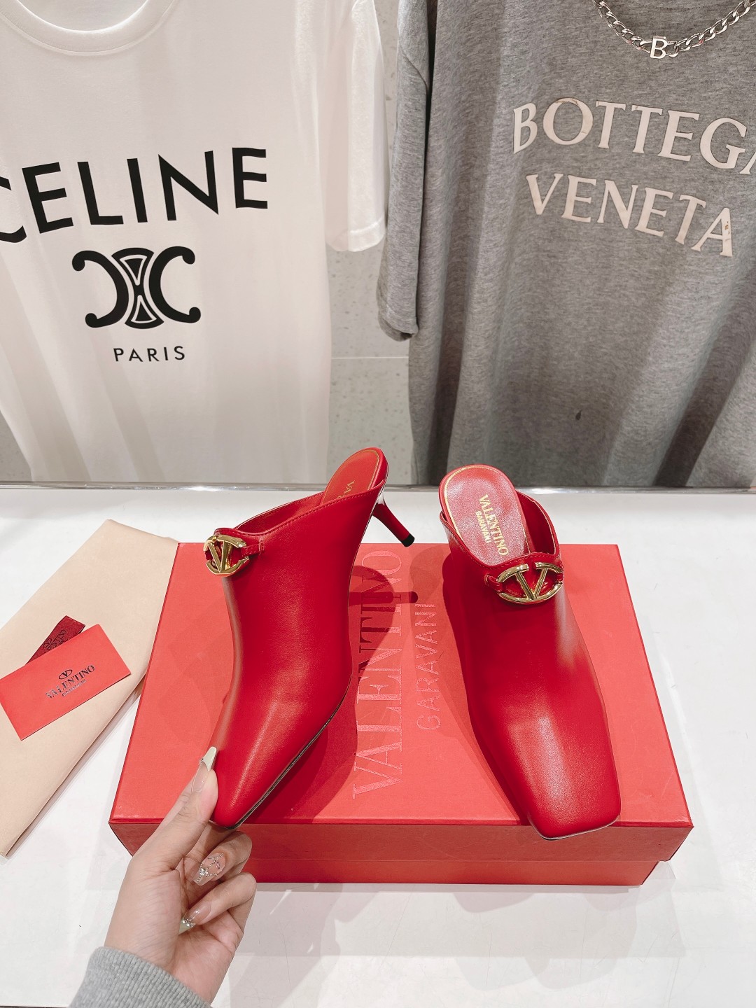 Valentino Square-Toe Leather High-Heeled Shoes