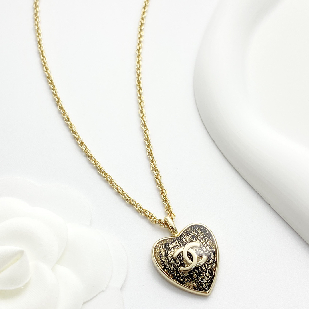Chanel Black Gold & Black Silver Lace Heart Necklace