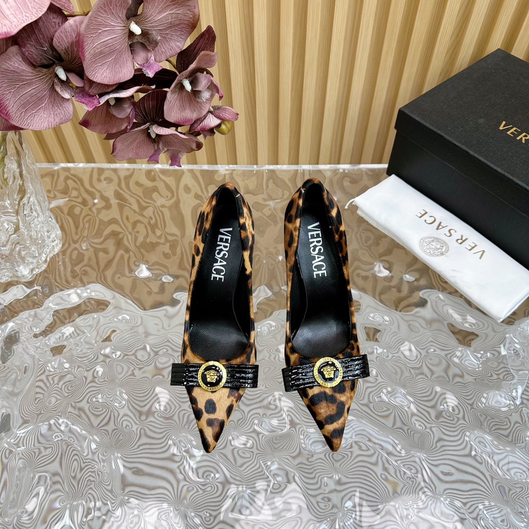 Versace Leopard Print Leather High Heels