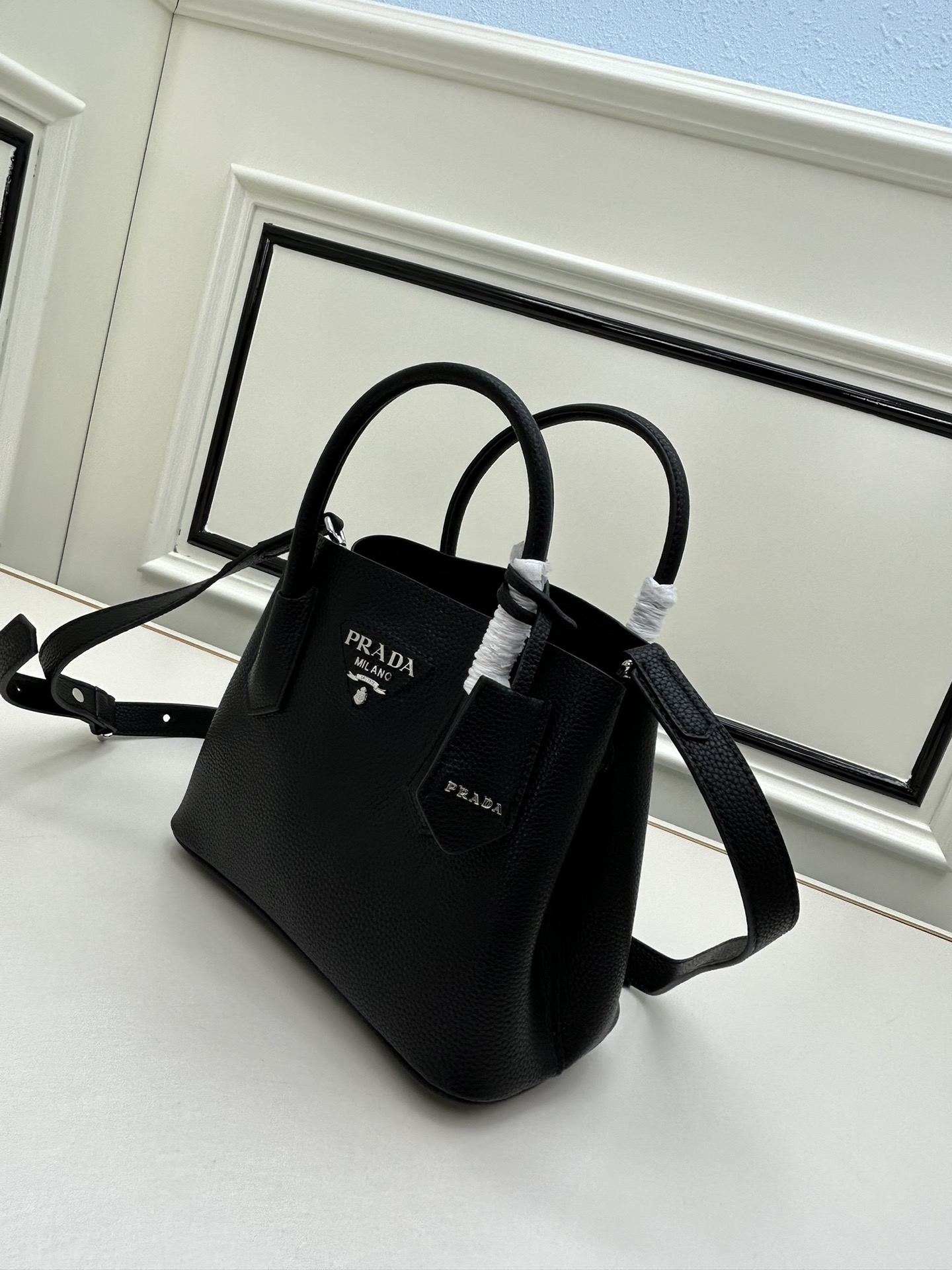 Prada Double Pebbled Leather Handbag