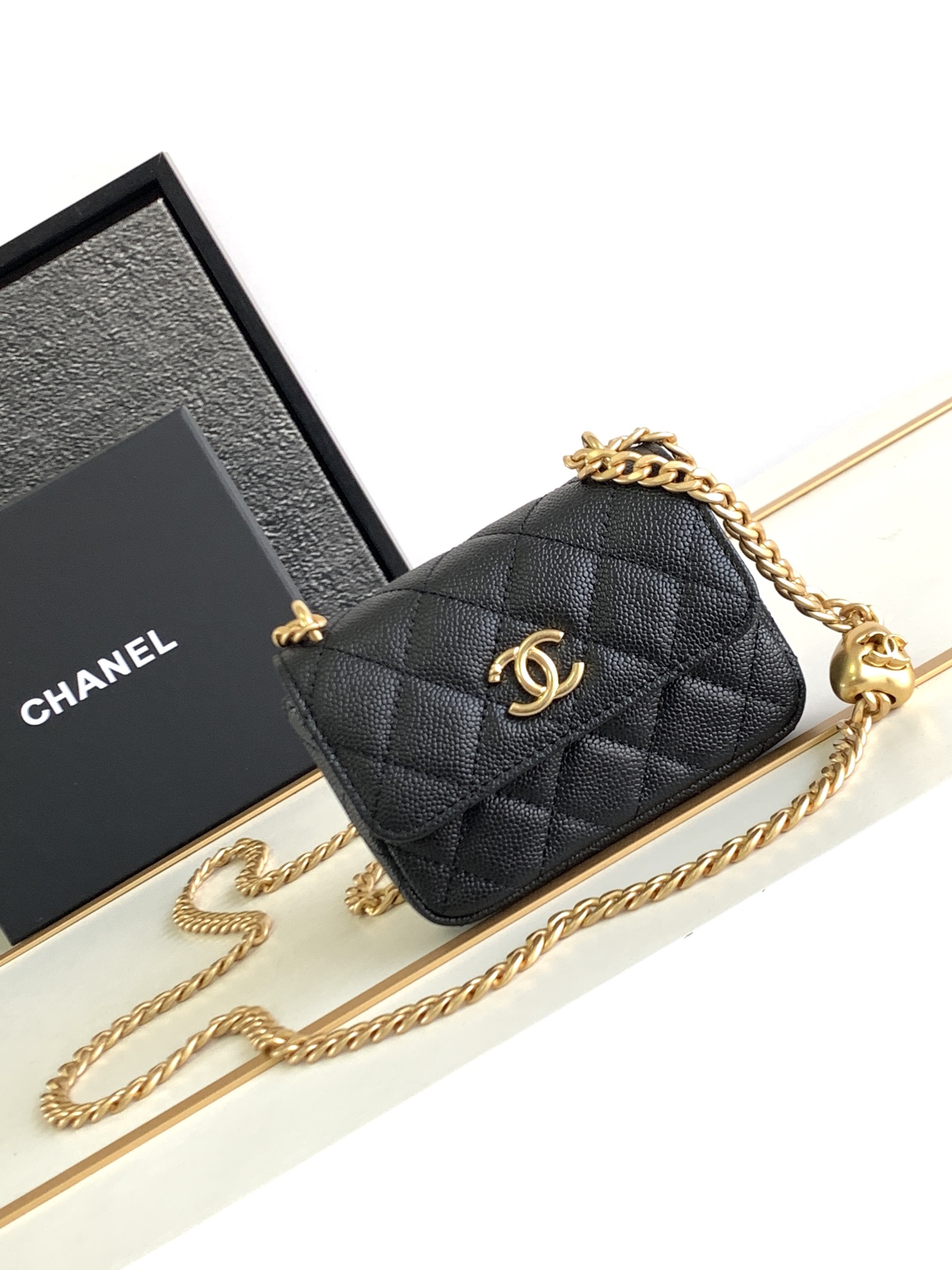 Chanel Classic Black Caviar Leather Single Shoulder Bag