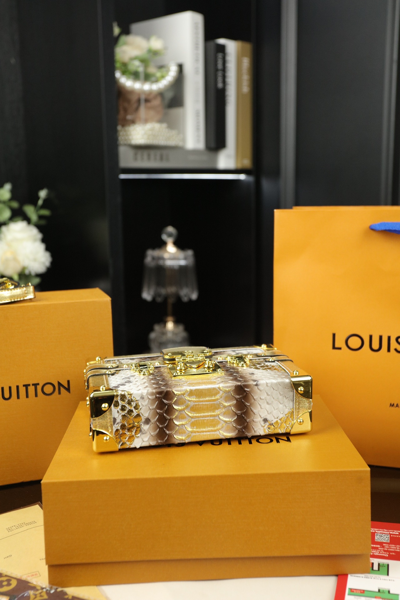 LV Petite Malle Crocodile-Textured Box Bag